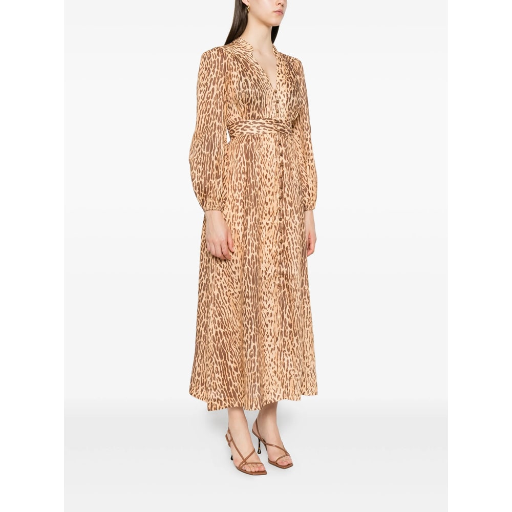 Zimmermann Cascadian Plunge Midi Dress In Brown