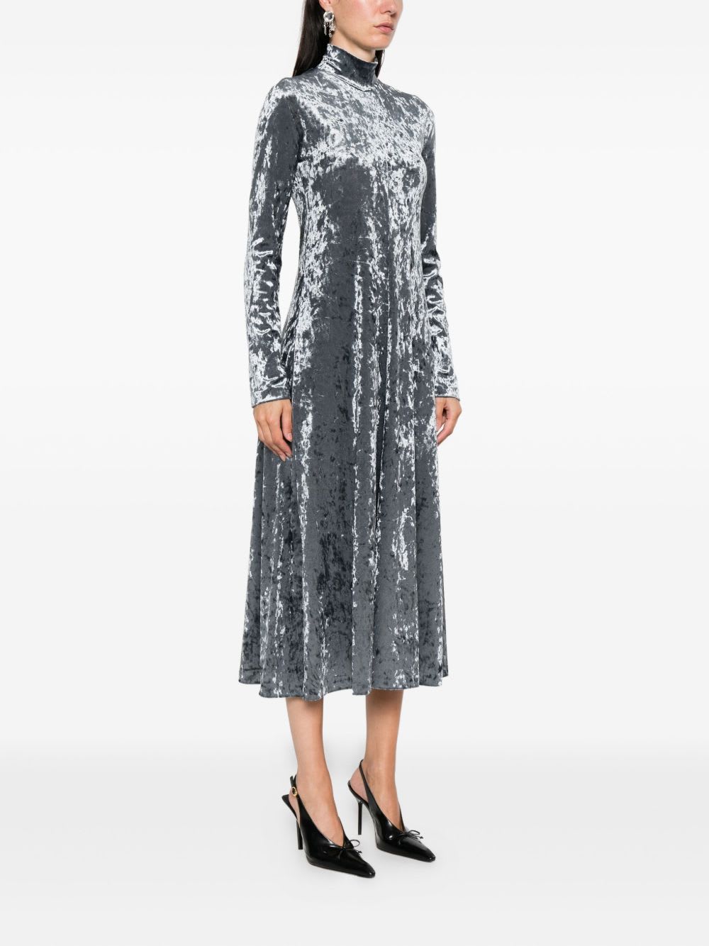 Forte Forte A-line Velvet Midi Dress With Long Sleeves In Gray