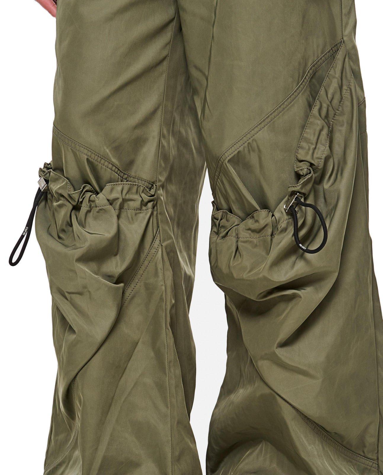 Attico Women's Wide Leg High-waisted Pants With Adjustable Elastic In Military In Military Green