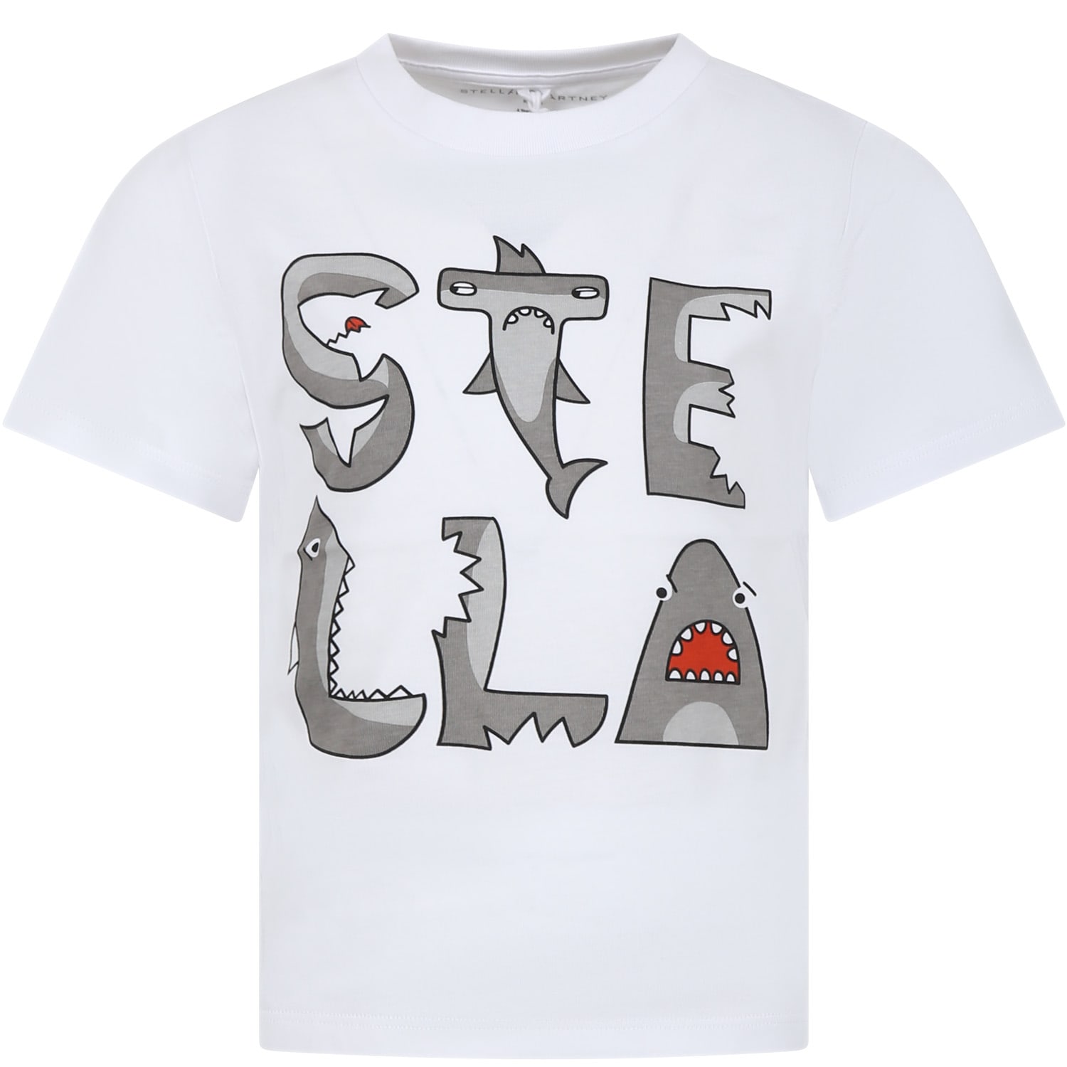 Stella Mccartney Kids' White T-shirt For Boy With Print In Avorio