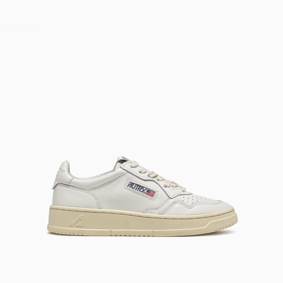 Autry Leather Low-top Sneakers With Perforated Toe Box In White