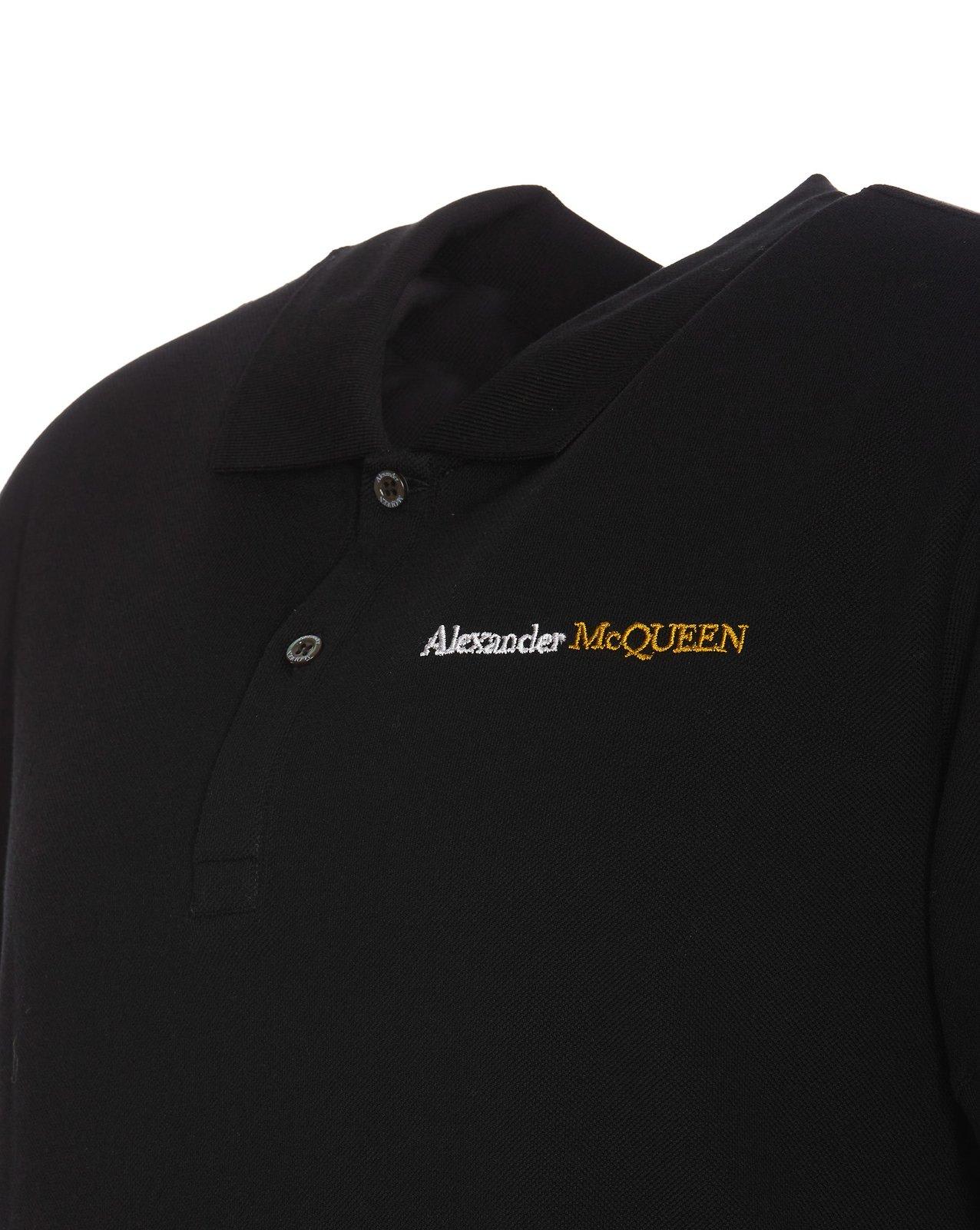 Shop Alexander Mcqueen Logo Embroidered Polo Shirt In Nero