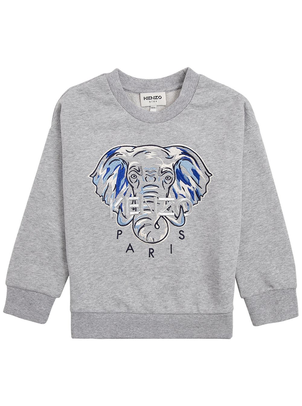 Kenzo Kids Grey Cotton Sweatshirt With Print