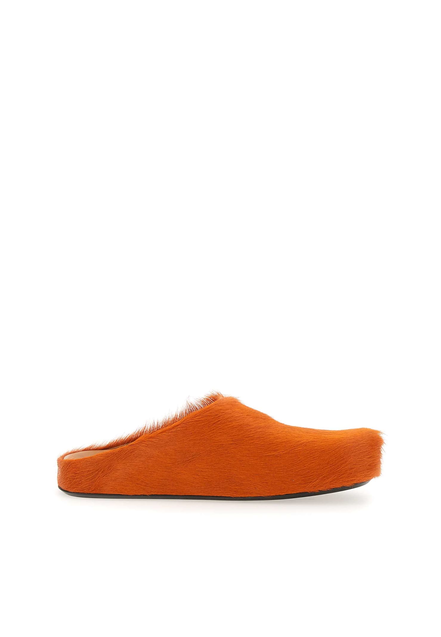 Marni Men Fussbett Sabot Hairy Mules In Orange