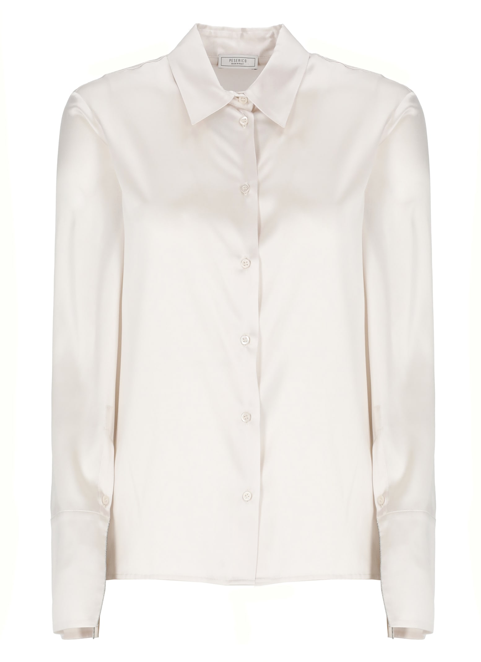 Peserico Long Sleeve Collared Silk Shirt In Neutral