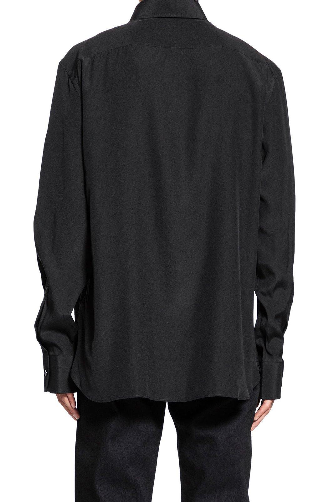 Shop Tom Ford Crepe Satin Fluid Fit Shirt In Washed Indigo