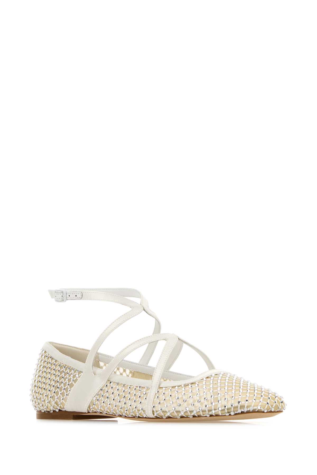 Jimmy Choo Mesh Astoria Ballerinas Ankle Strap In Whitecrystal