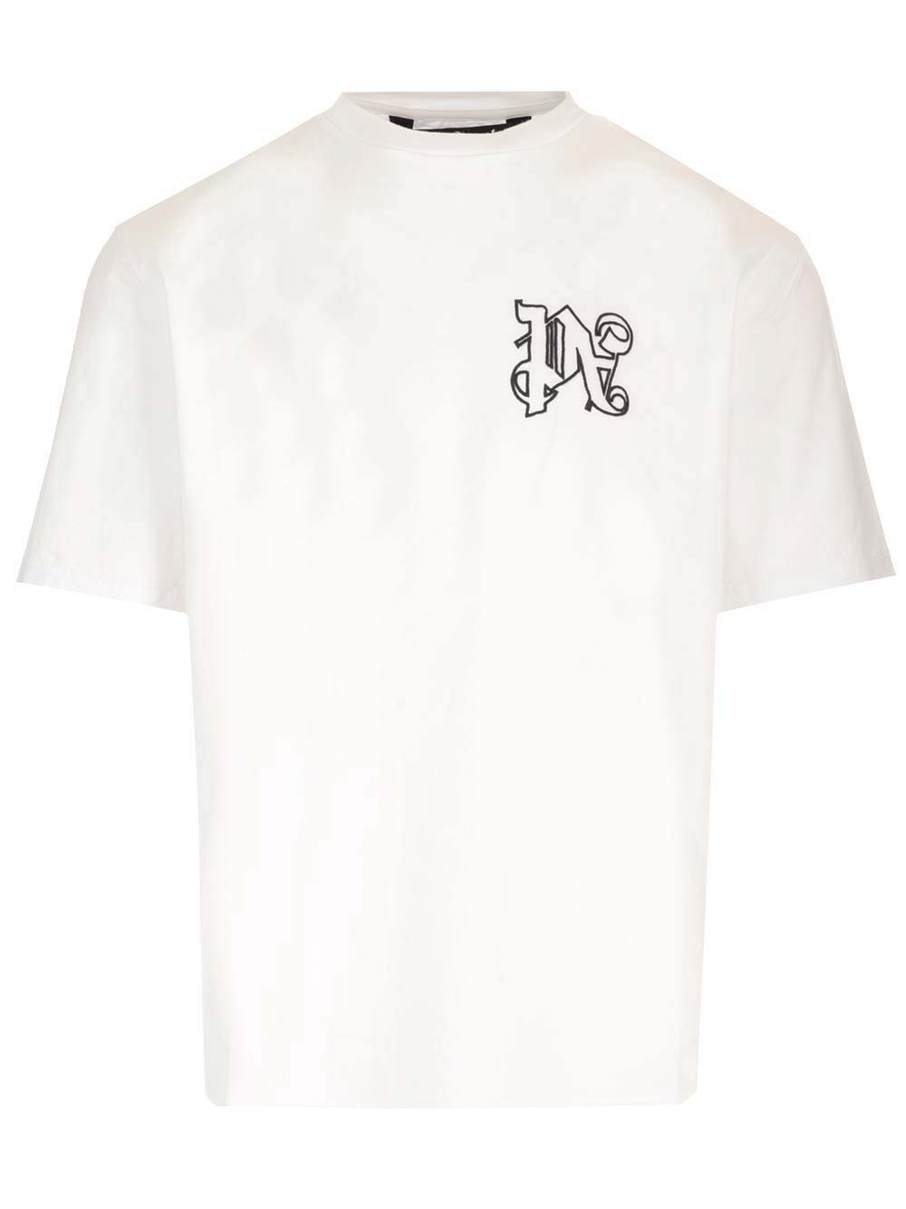 Palm Angels White T-shirt With Monogram In Bianco/nero
