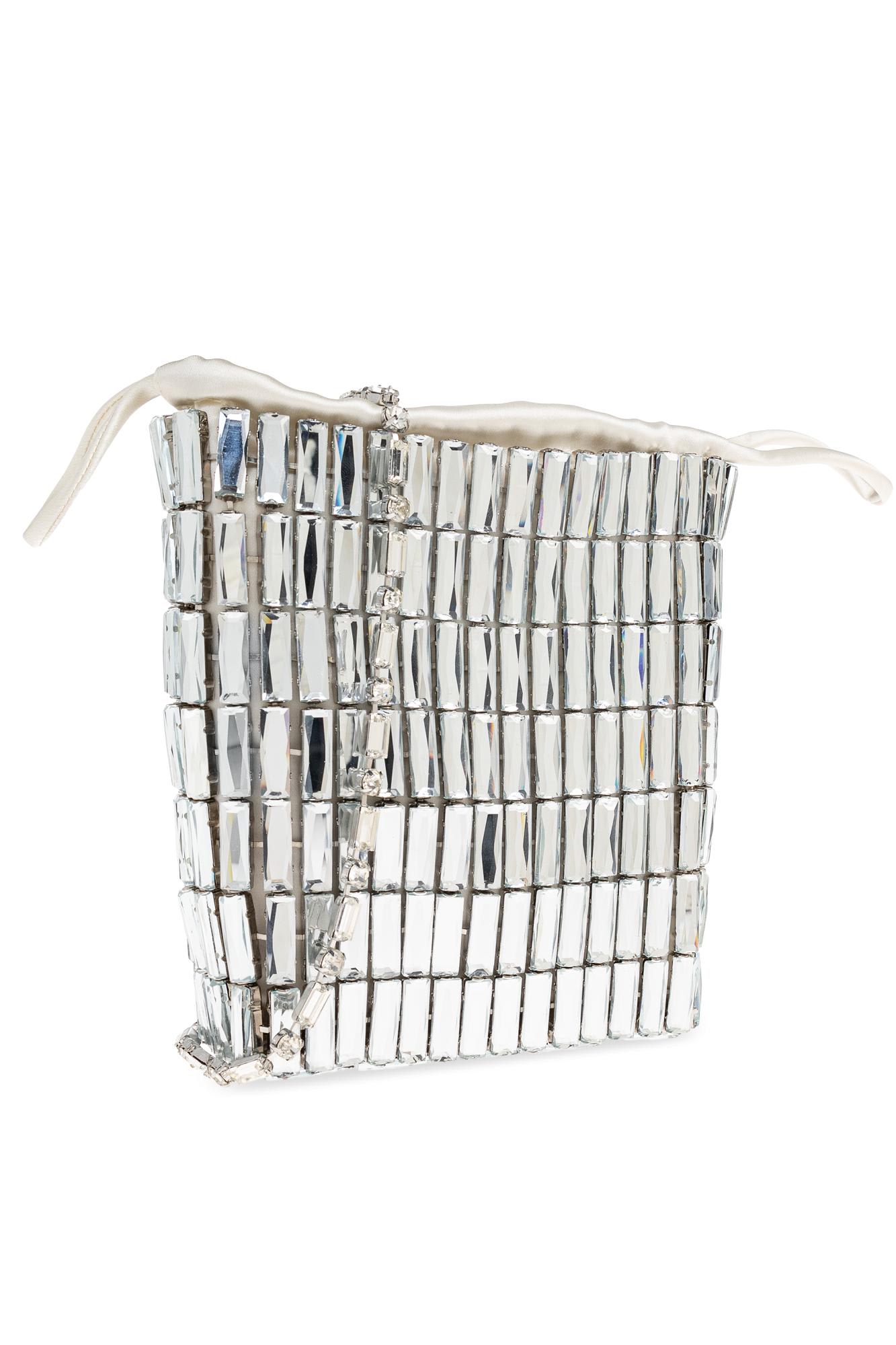 Self-portrait Shoulder Bag With Shimmering Crystals In Silver