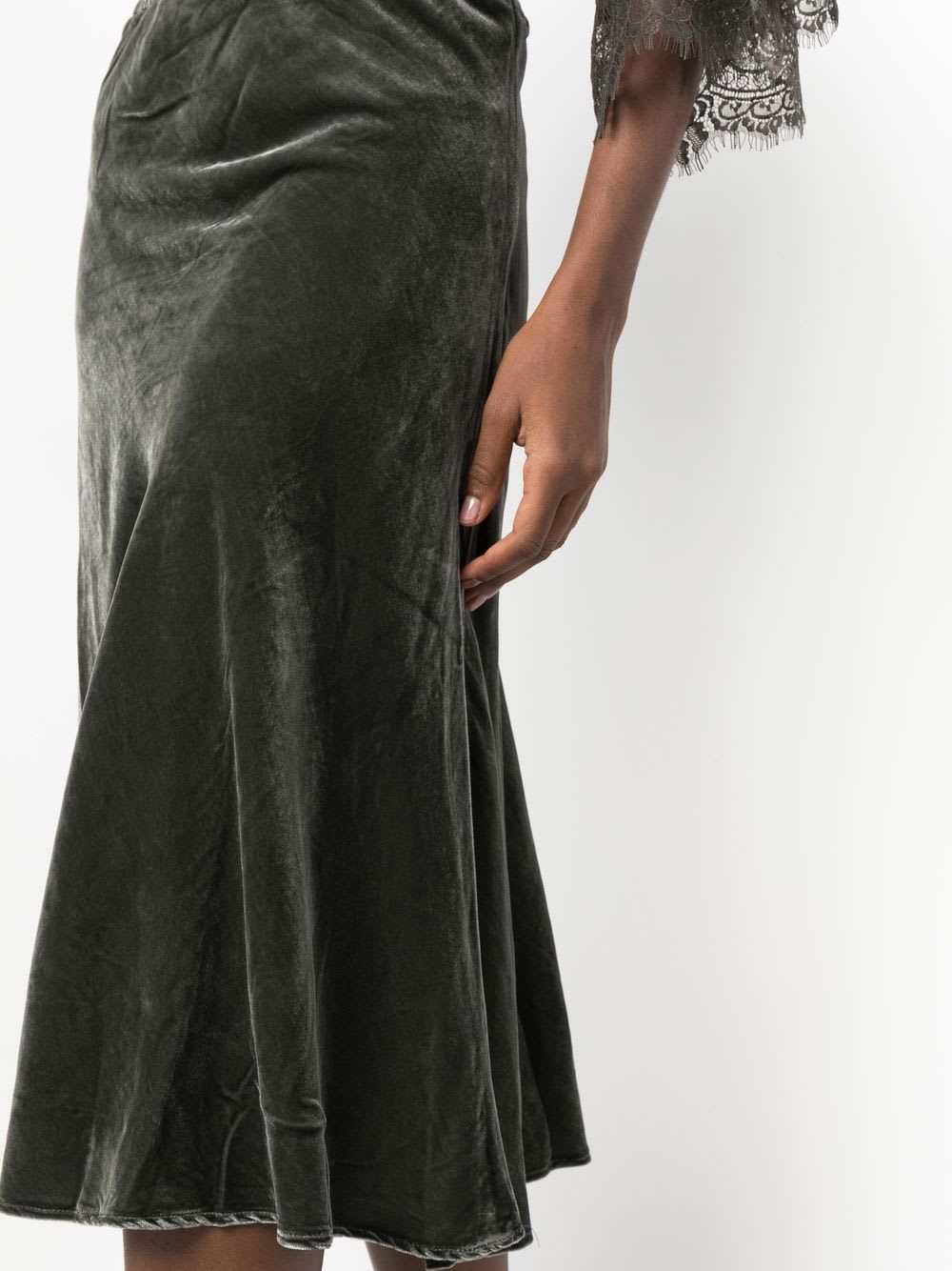 Gold Hawk Grey Velvet Flared Midi Skirt In Gray