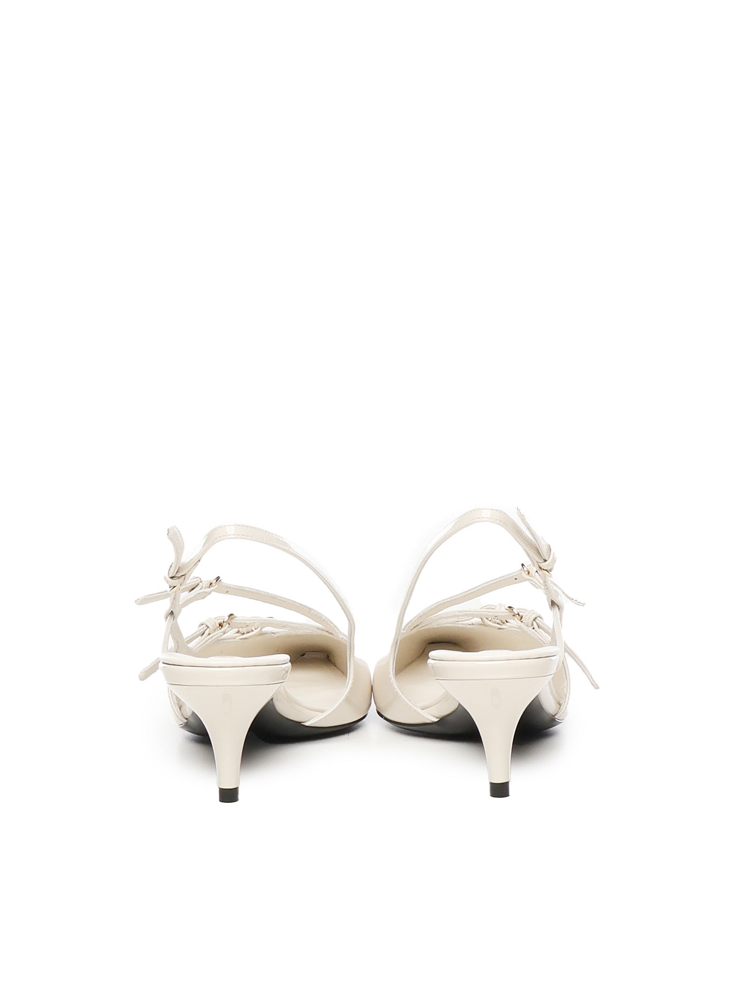 Miu Miu Patent Leather Slingback Pumps With Buckles In White
