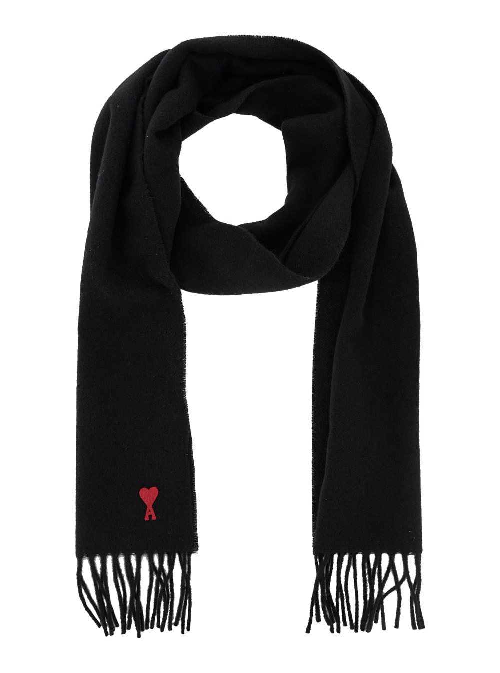 Ami Alexandre Mattiussi Red Ami De Coeur Scarf In Black