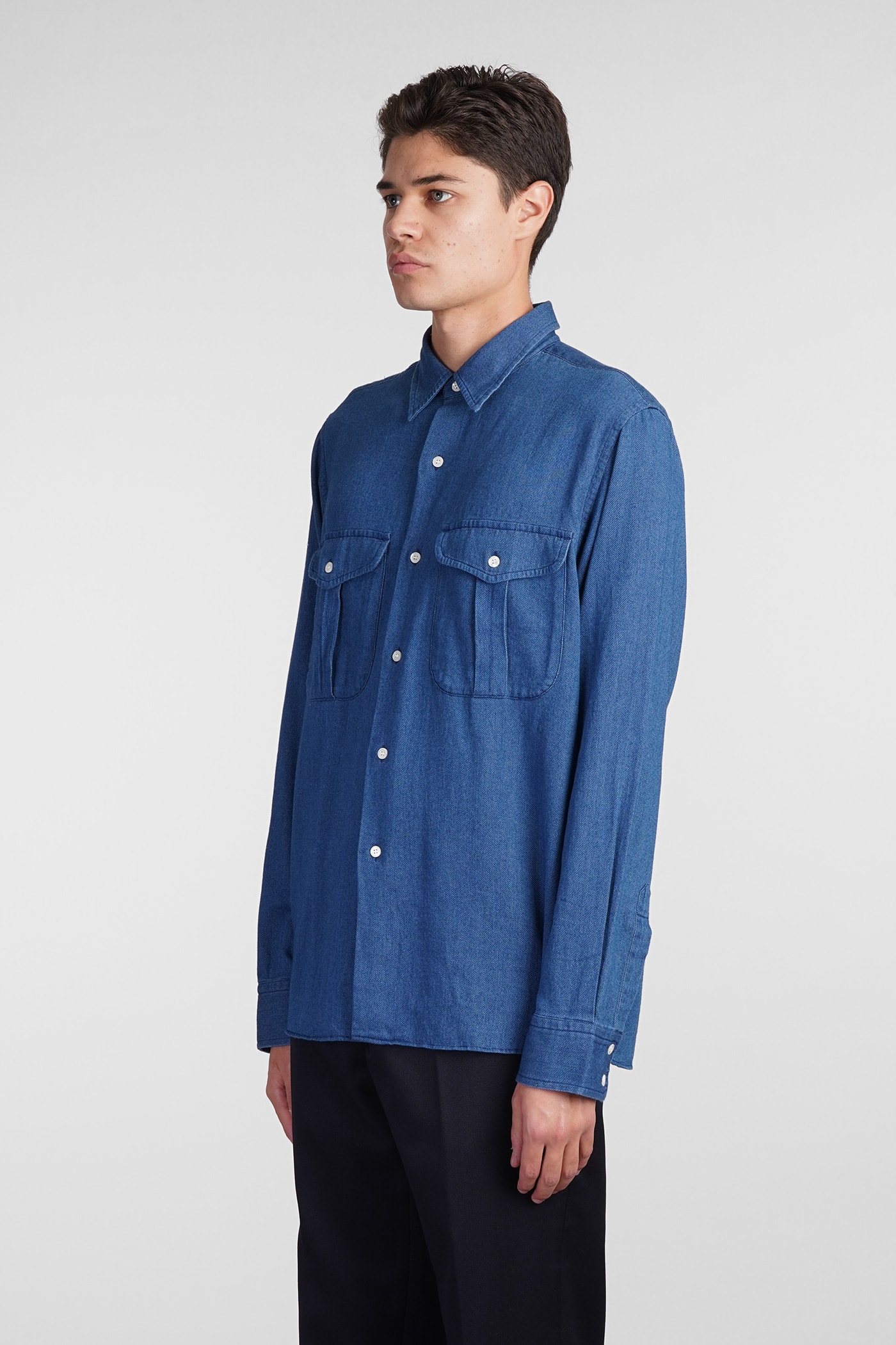 Shop Aspesi Glenn Shirt In Blue Cotton