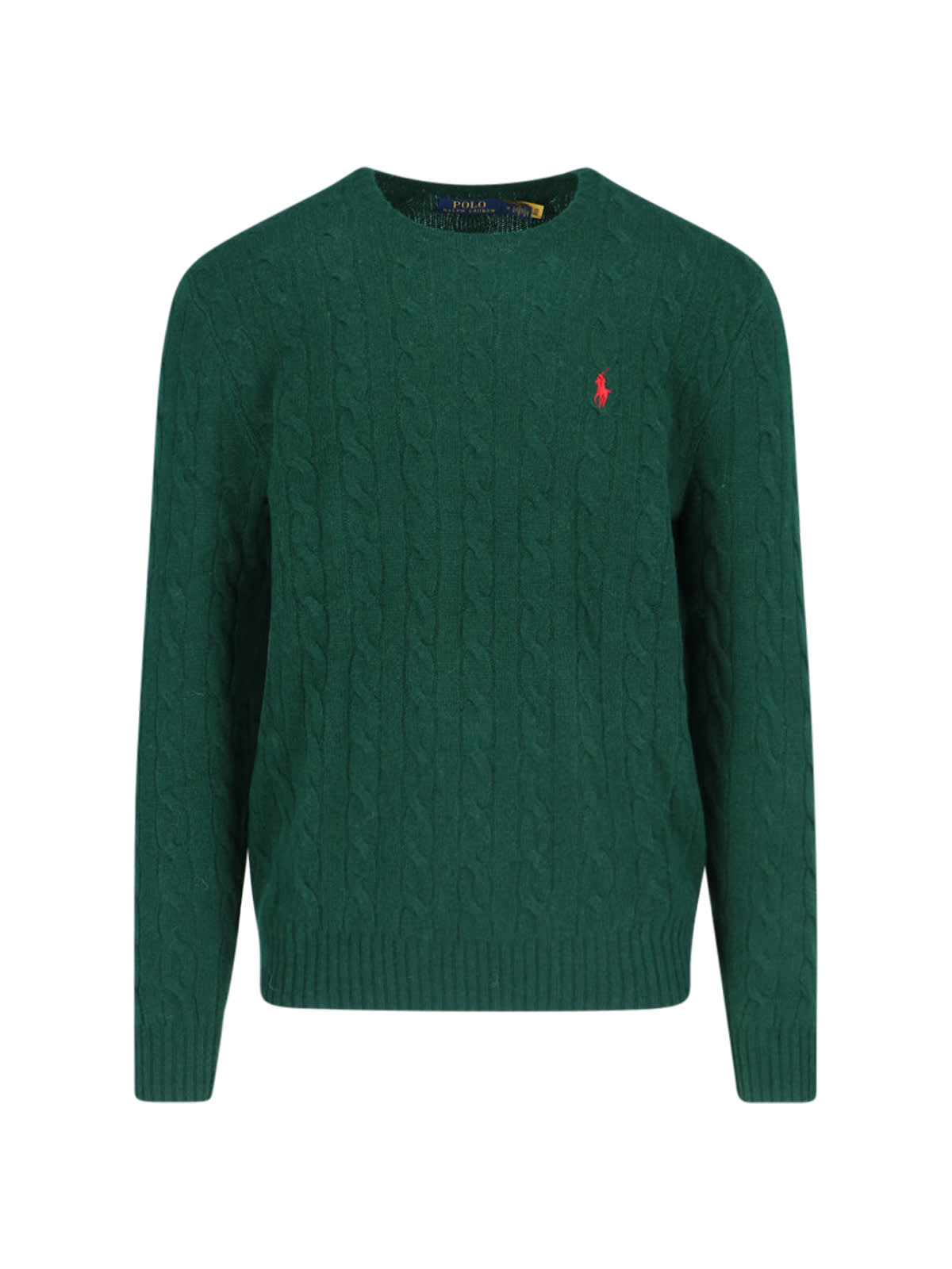 Polo Ralph Lauren Green Cable Knit Crewneck Sweater With Pony Embroidery On The Front In Wool And Cashmere Man