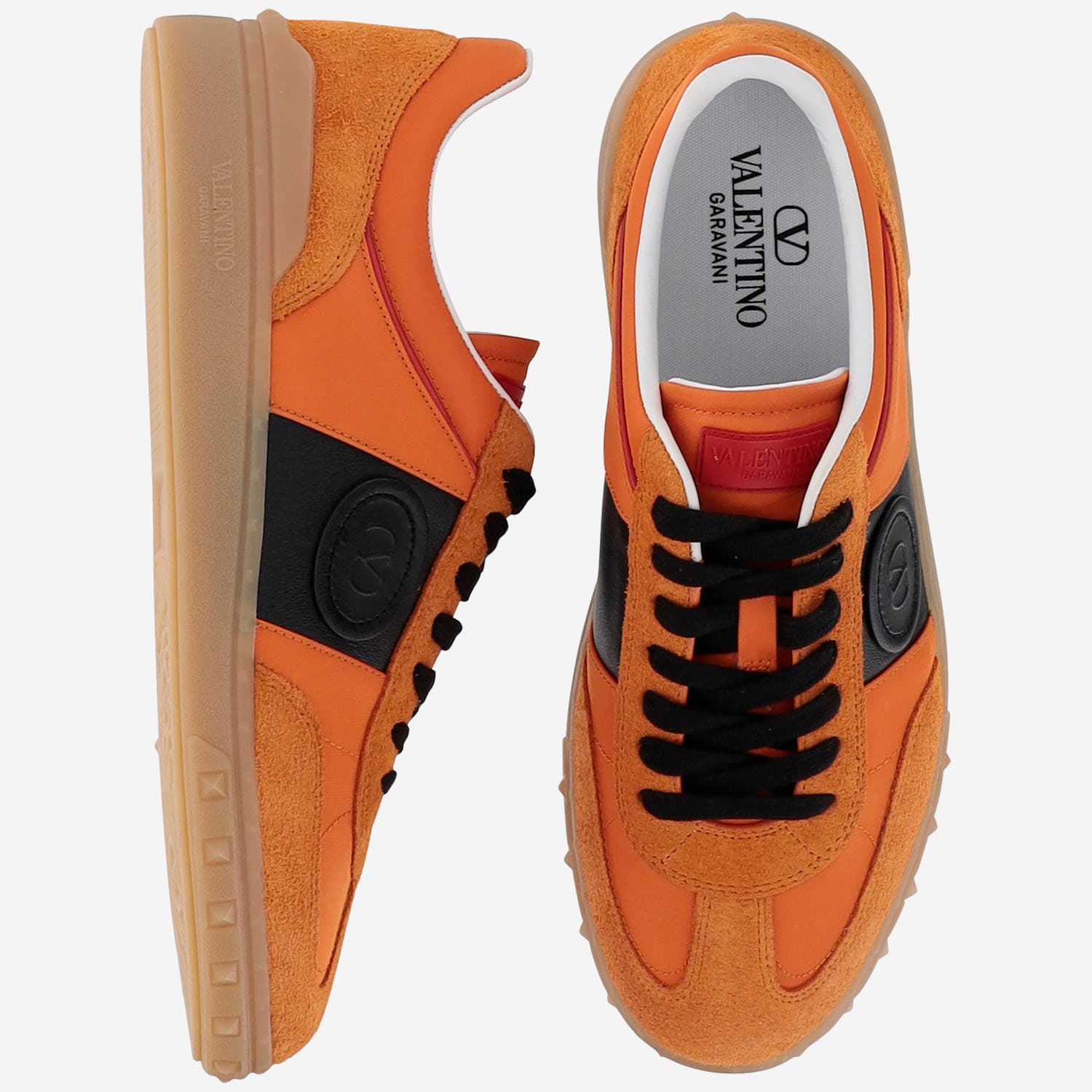 Valentino Upvillage Leather And Nylon Low Top Sneaker In Pumpkin/nero/coral Red