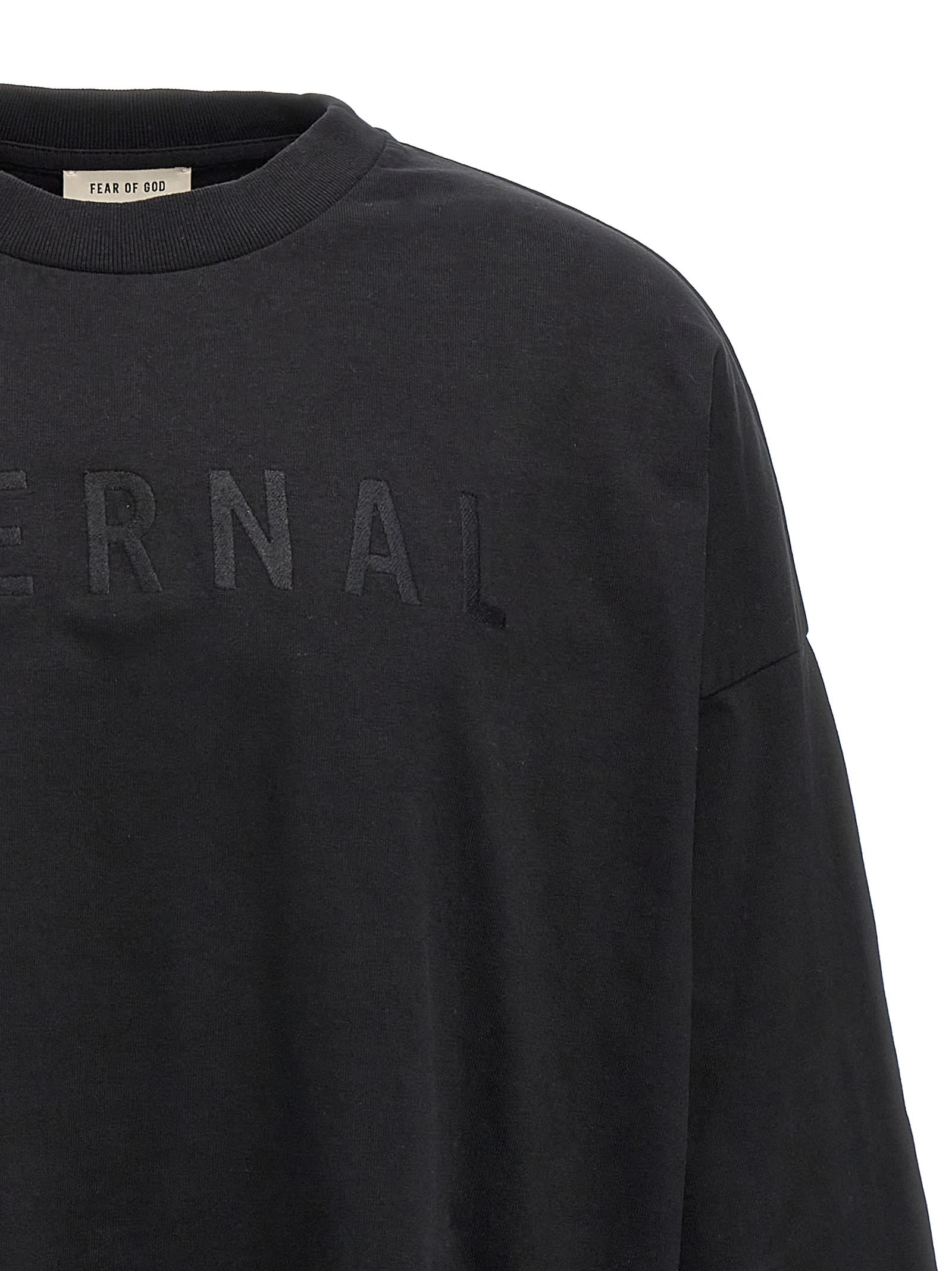 Fear Of God Ribbed Collar Crew Neck T-shirt With Long Sleeves In Black