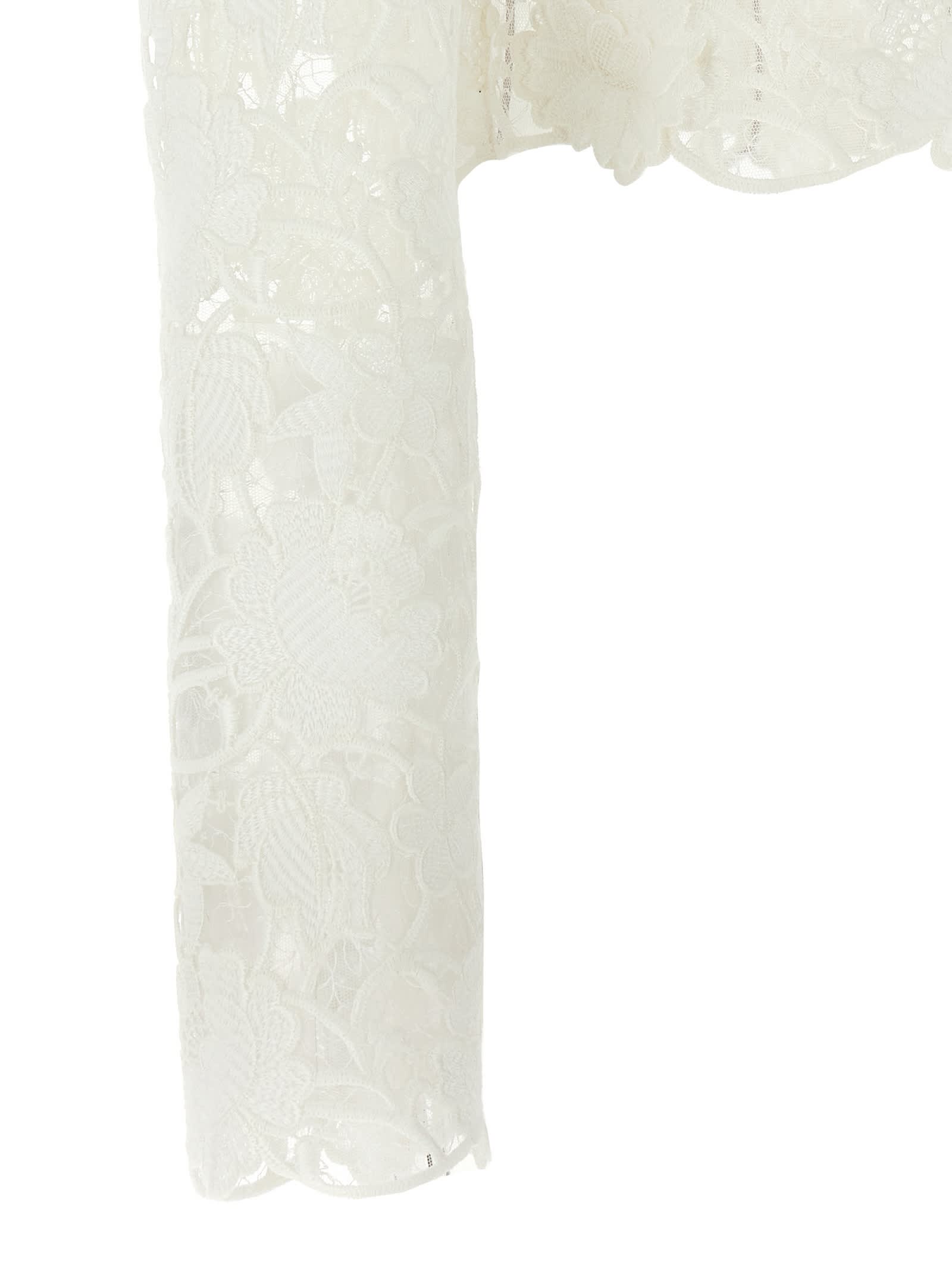 Ermanno Scervino White Macram Tulle Cardigan In White
