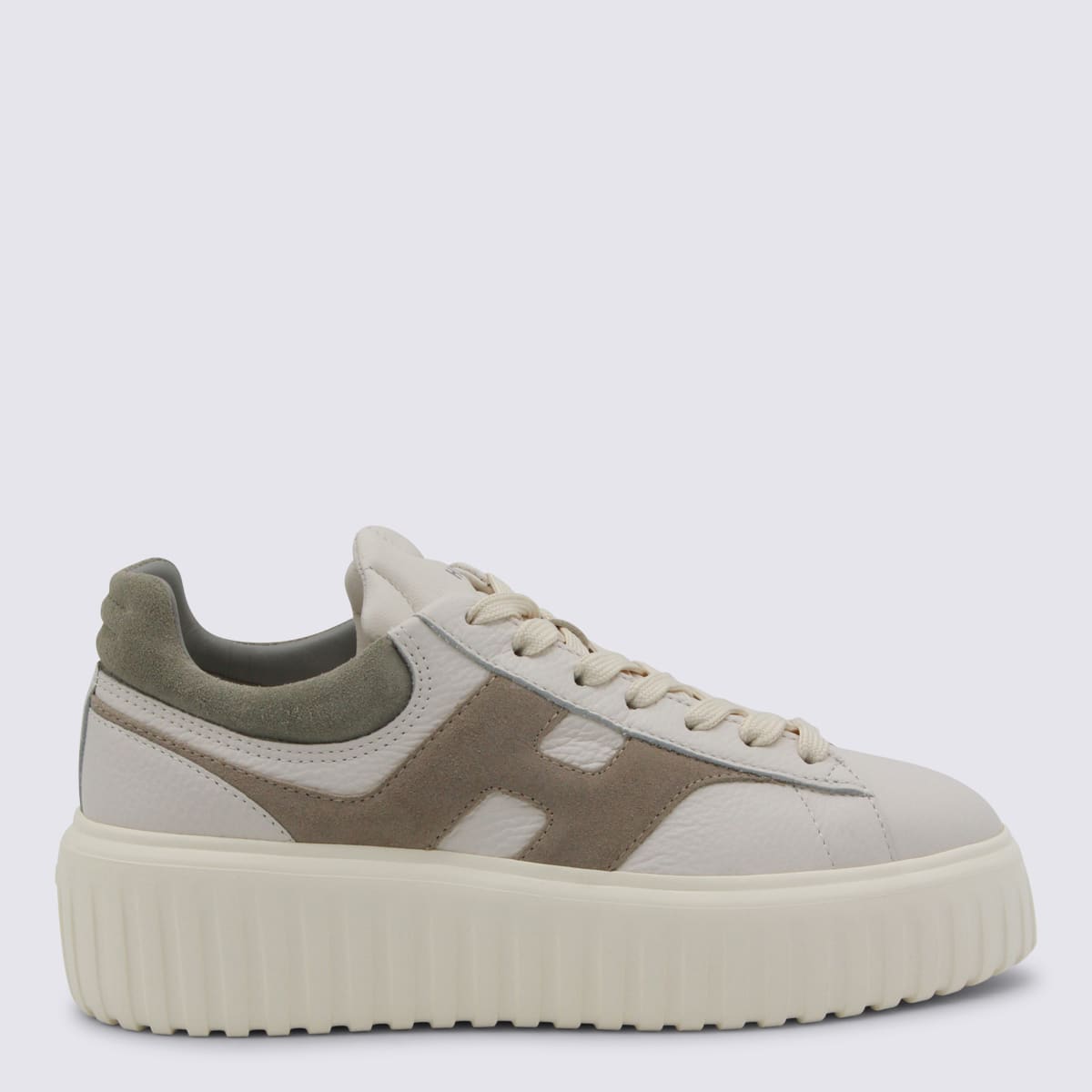 Hogan White And Beige Leather Sneakers
