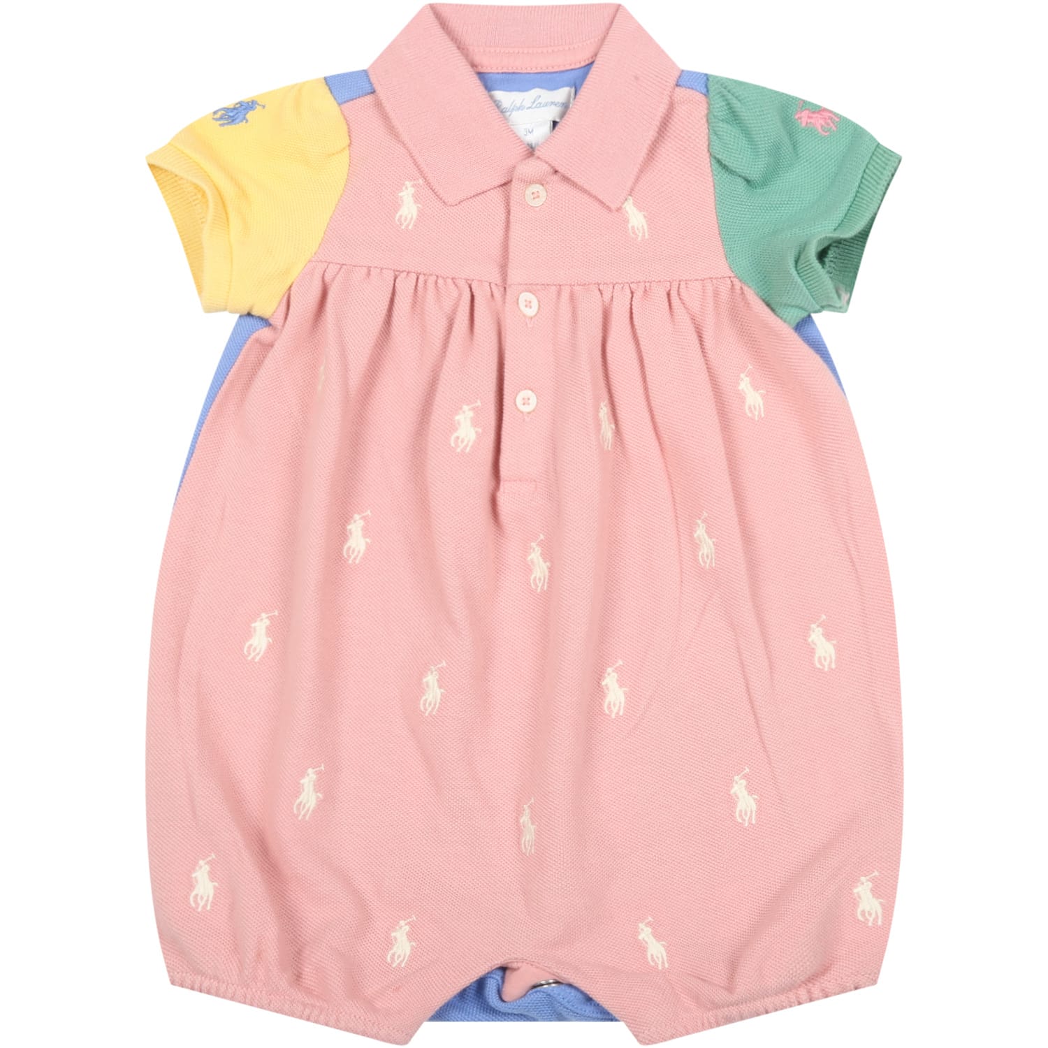 Ralph Lauren Multicolor Romper For Baby Girl With Pony Logo