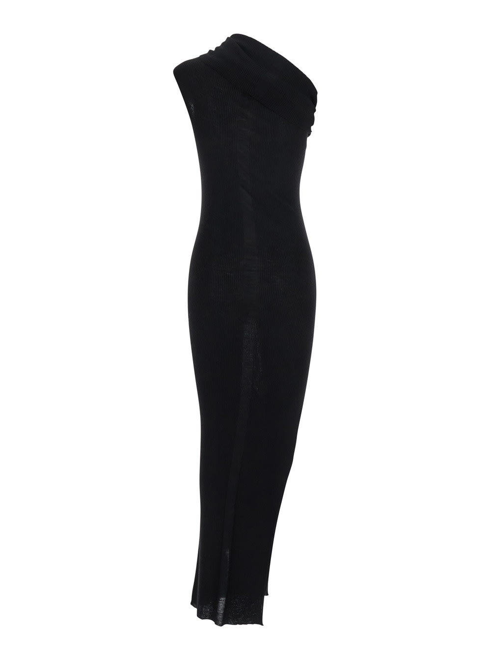 Shop Rick Owens Athena Black Dress With Front Neckline And Side Slit In Fabric Woman