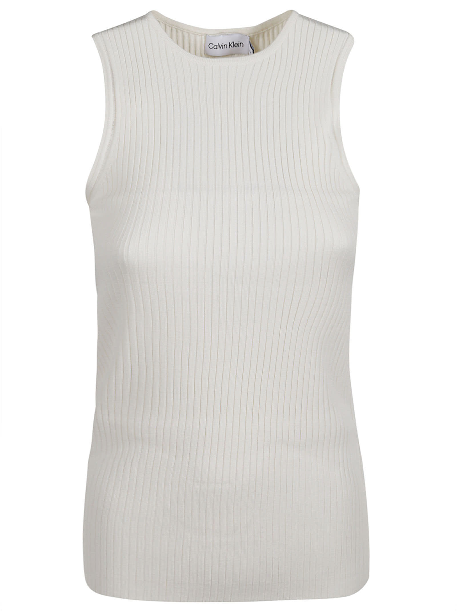 Shop Calvin Klein Ribbed Tank Top In Ivory