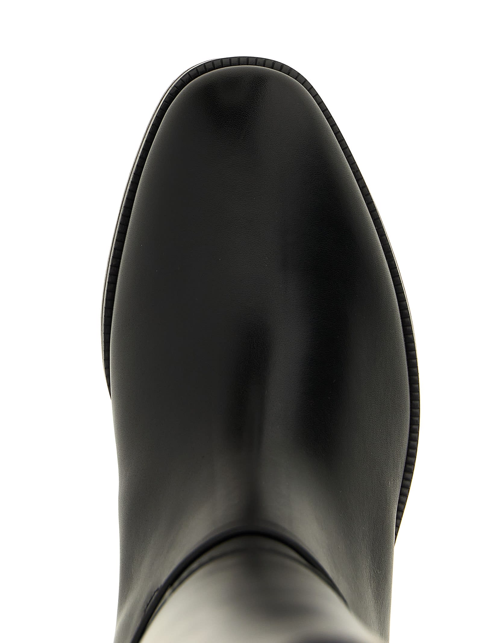 Jimmy Choo Knee-high Strap Detail Round Toe Boots In Black