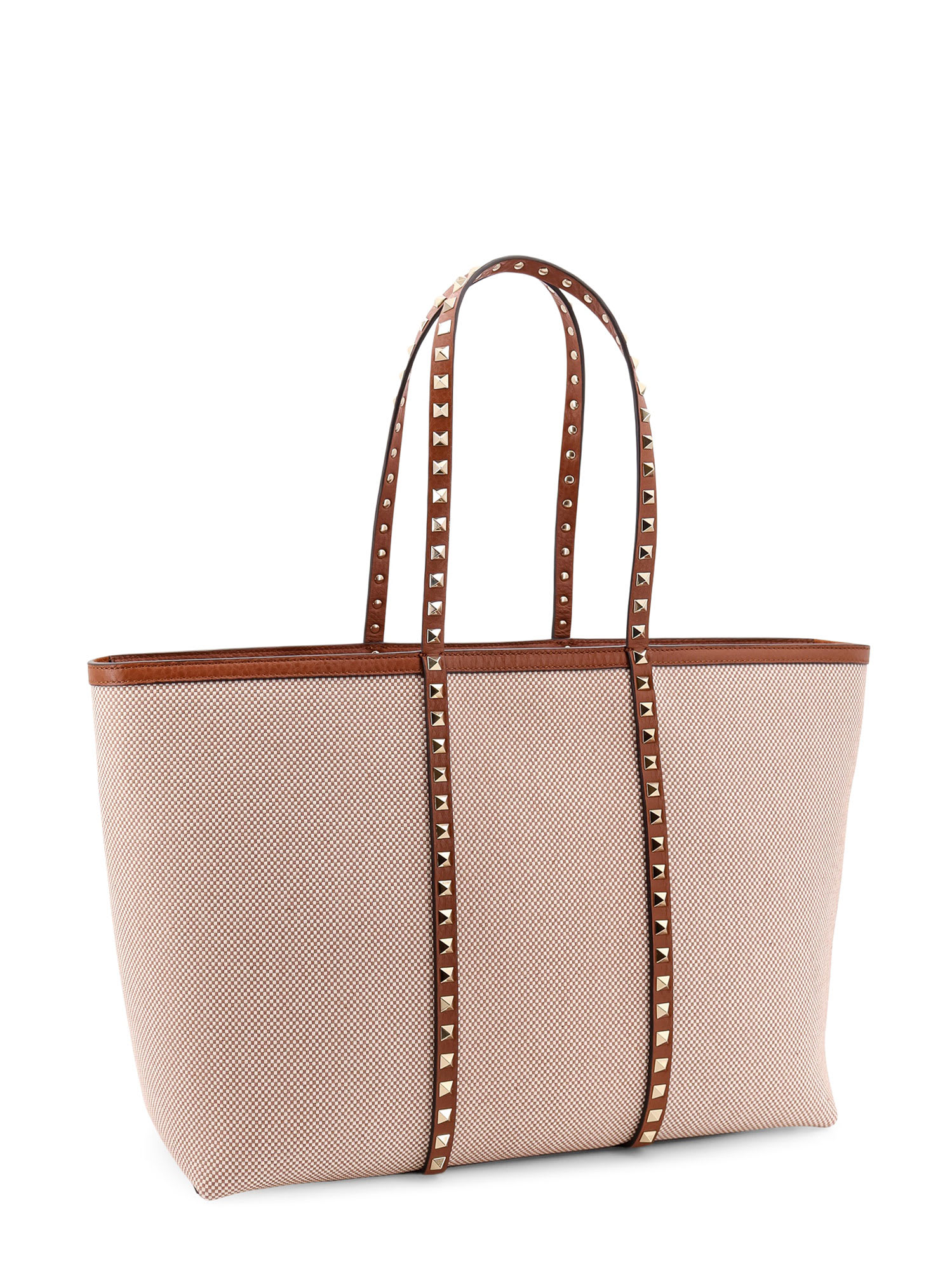 Valentino Canvas And Leather Shoulder Bag With Iconic Studs In Sand