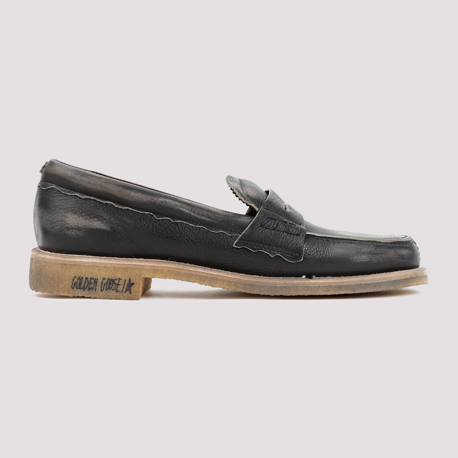 Golden Goose Black Leather Jerry Loafers With Distressed Finish In Black