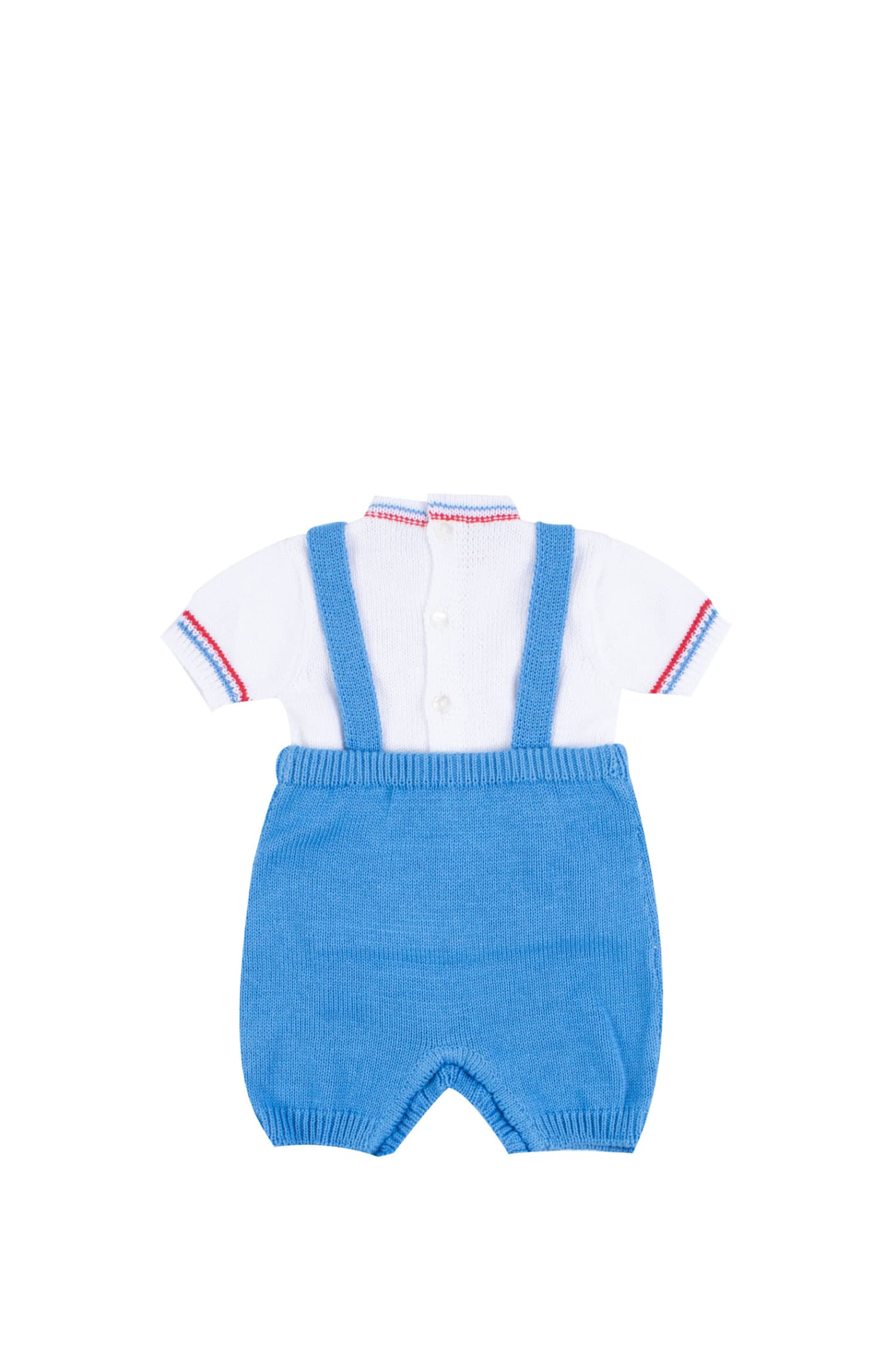 Shop Piccola Giuggiola Cotton Knit Dungarees In Light Blue