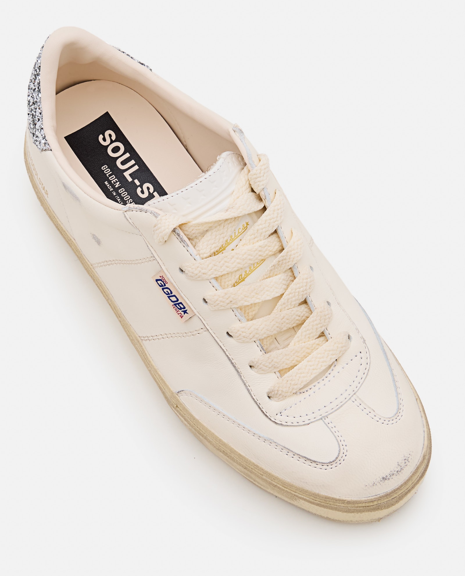 Golden Goose Soul Star Distressed Leather Sneakers With Glittered Heel Tab Shoes In White