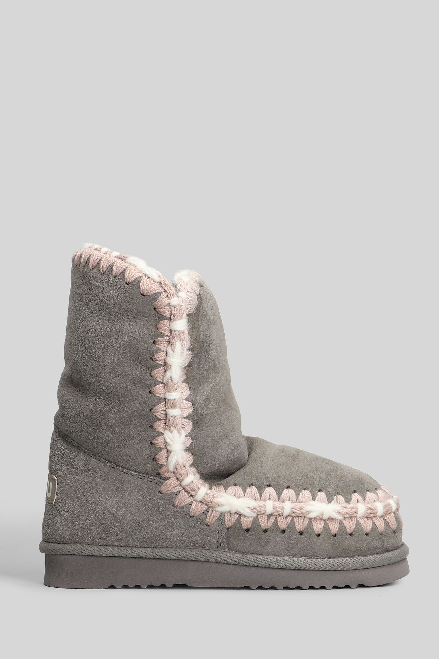 Mou Eskimo 24 Low Heels Ankle Boots In Grey Suede In Multi