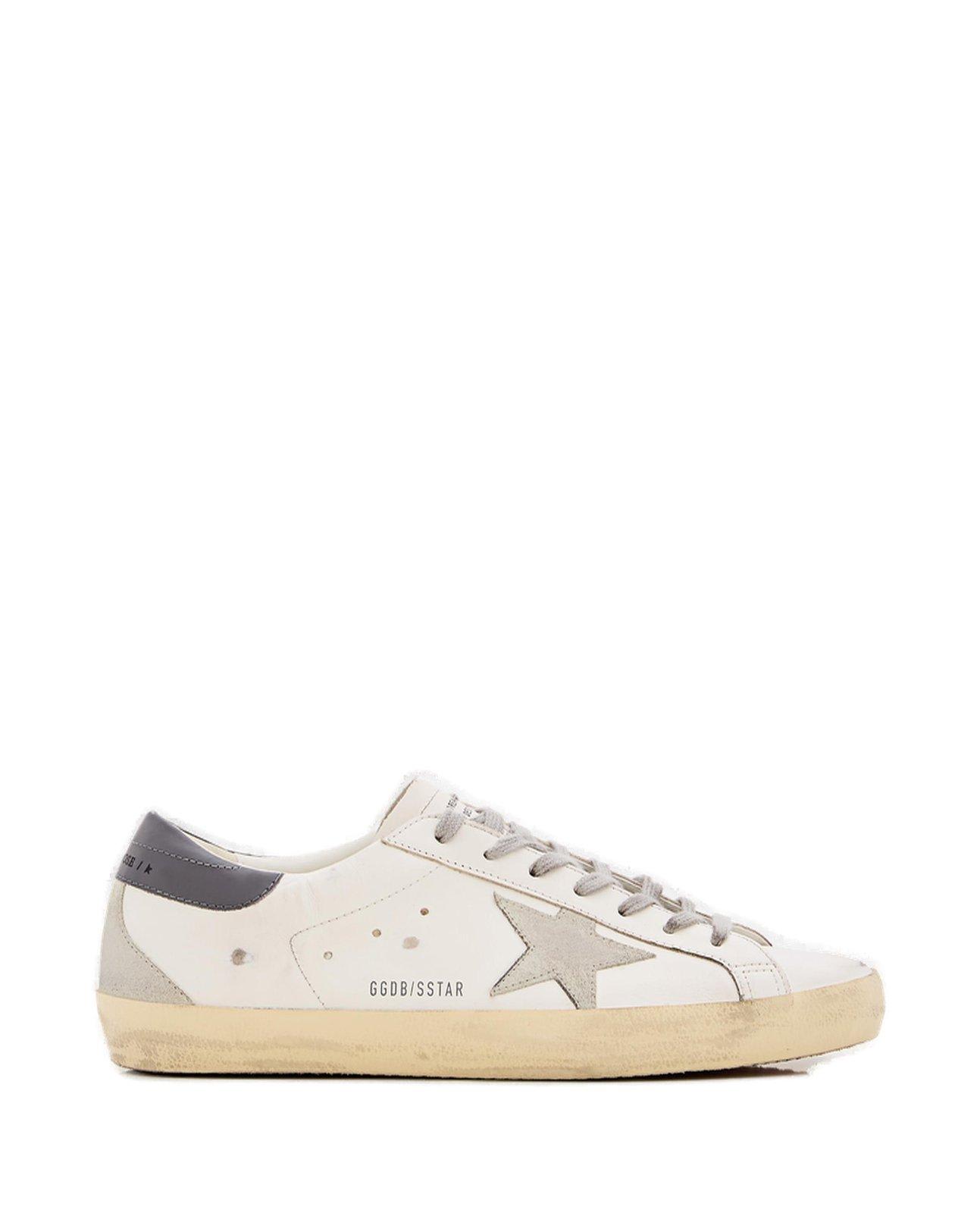 Shop Golden Goose Super-star Distressed Low-top Sneakers In White/ice/dark Gray