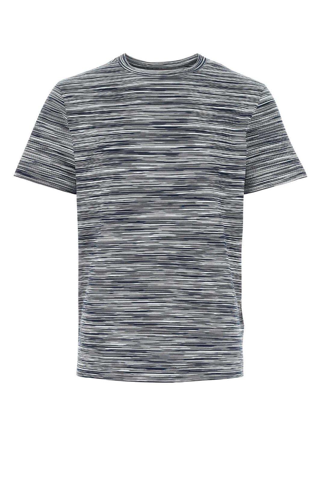 Shop Missoni Striped Knitted Crewneck T-shirt In Navy