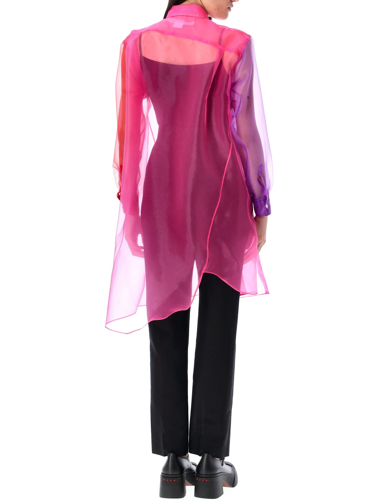 Comme Des Garçons Asymmetric Color Block Organza Shirt
