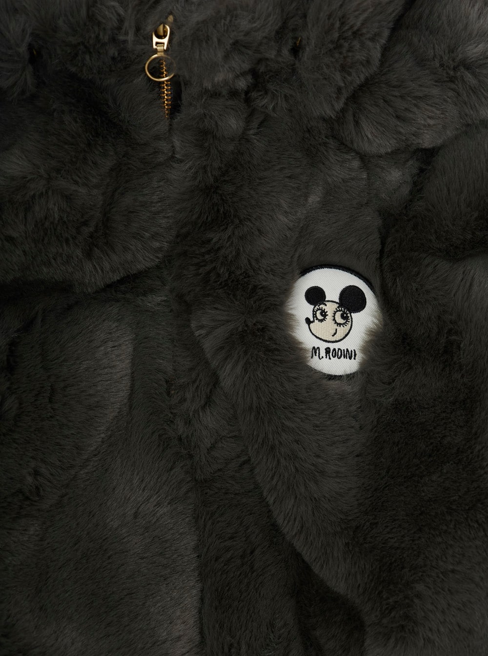 Mini Rodini Grey Jacket With Logo Patch On The Front In Faux Fur Boy In Gray