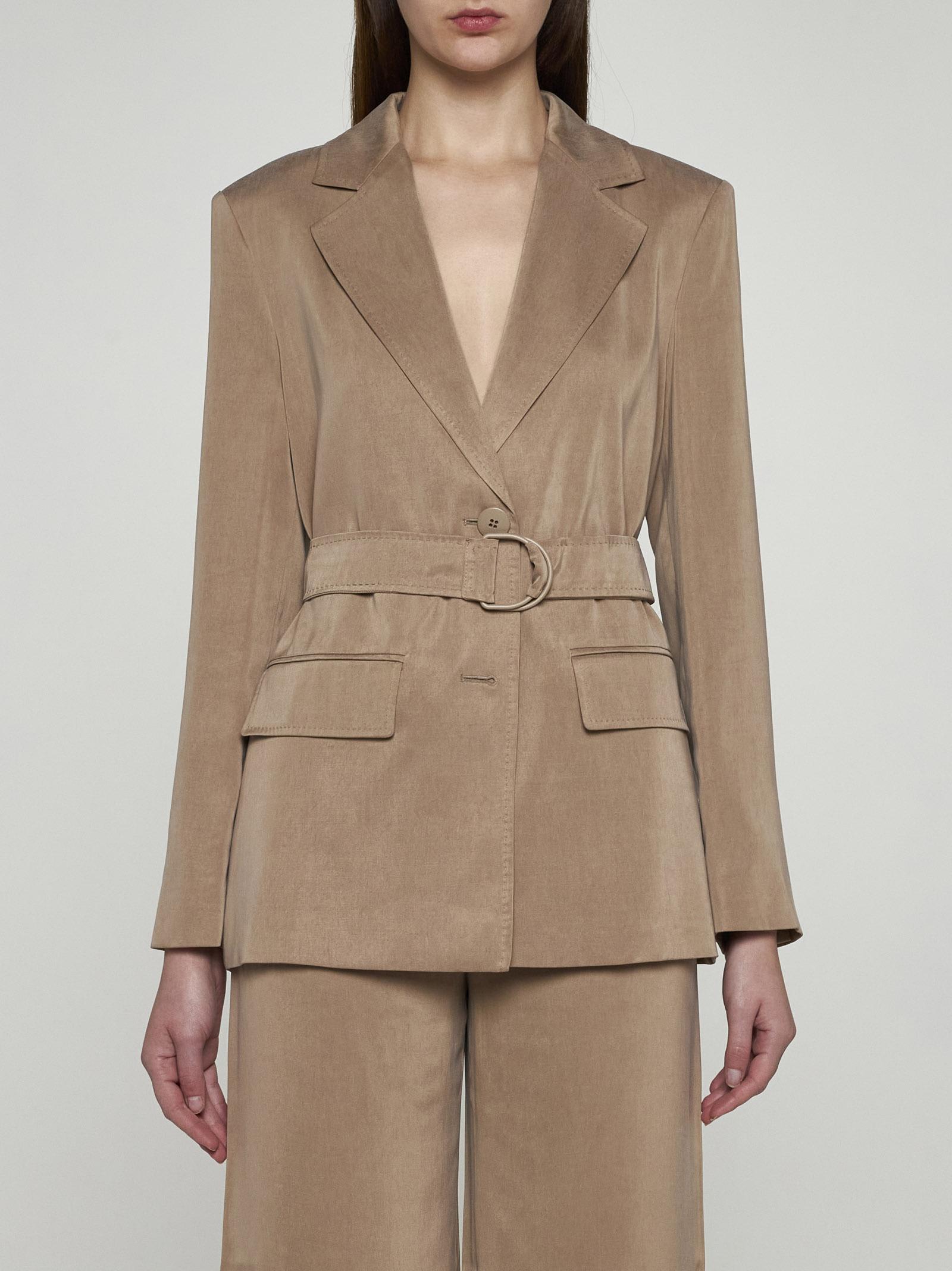 Shop Max Mara Vaimy Belted Satin Blazer In Beige