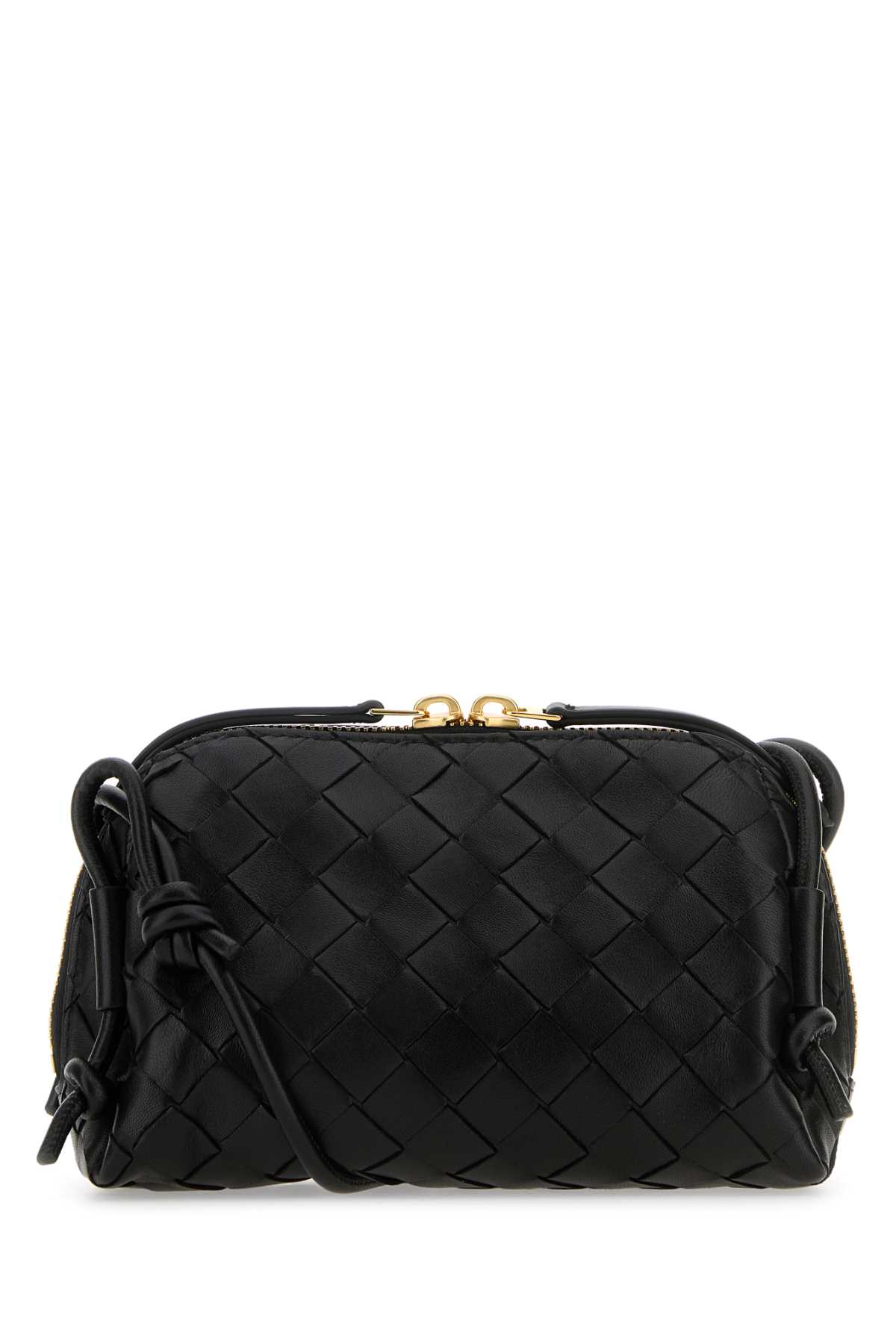 Bottega Veneta Black Leather Concert Crossbody Bag In Blackgold