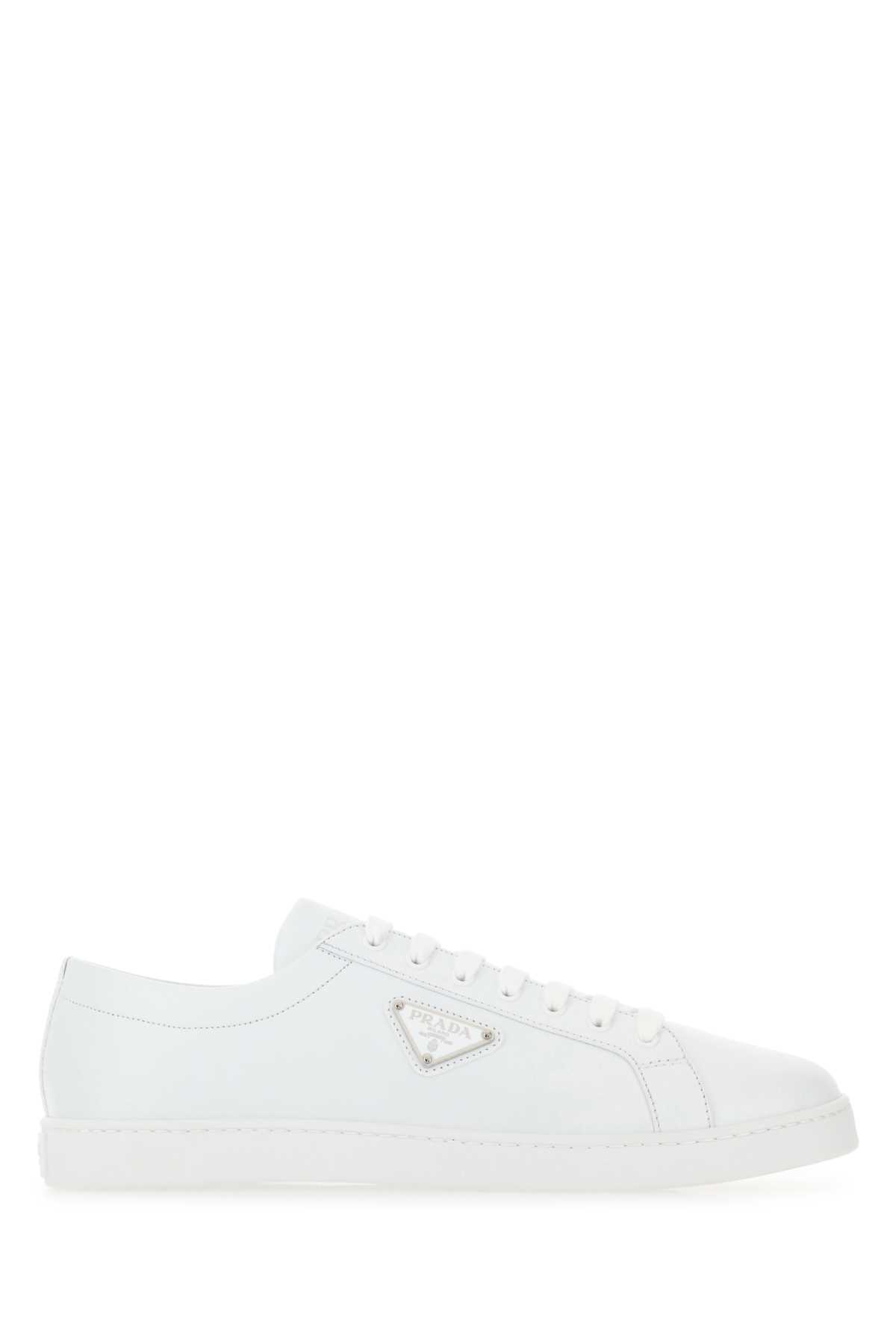 Shop Prada White Leather Sneakers In F0009