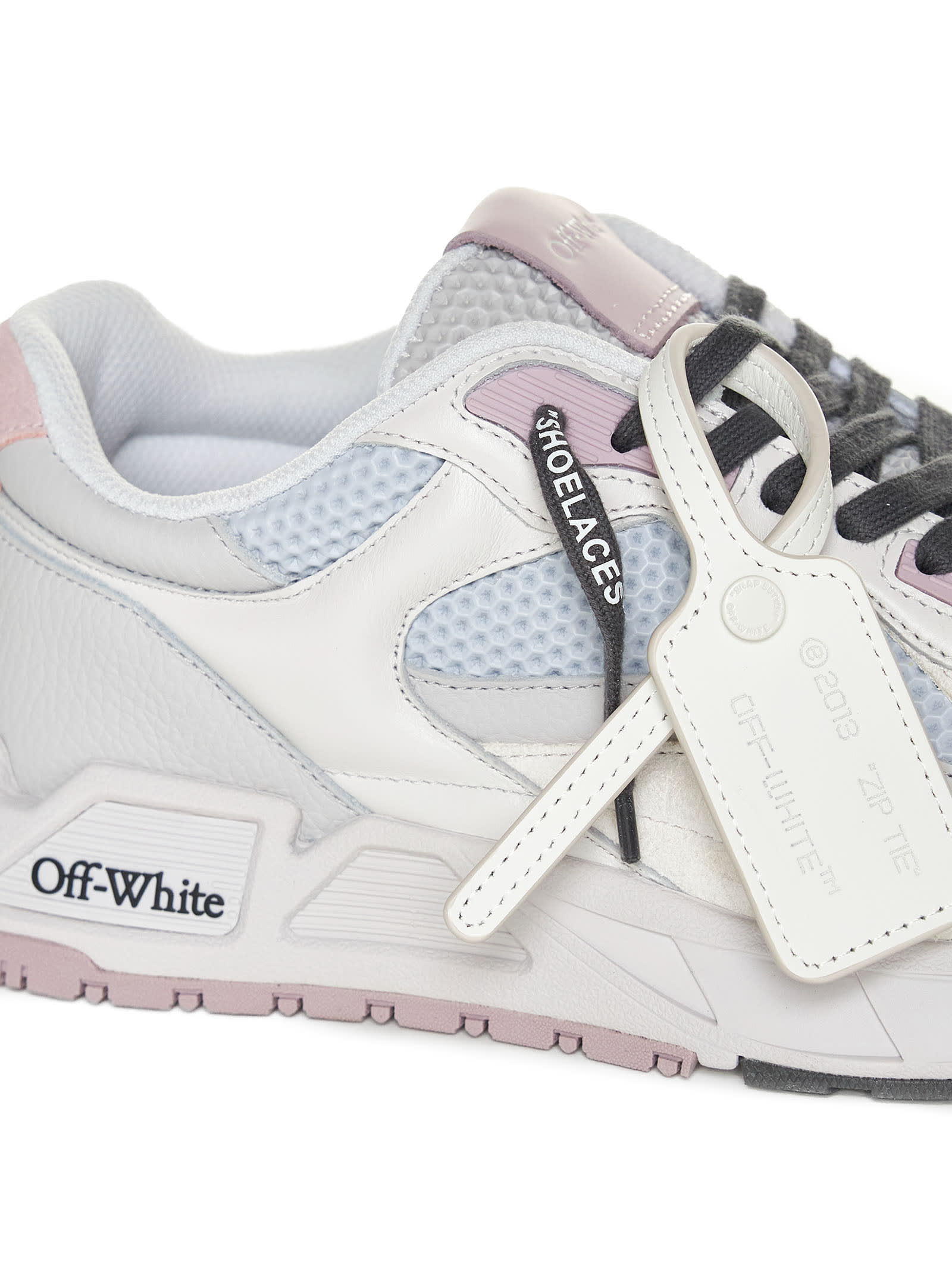 Off-white Kick Off Leather And Mesh Sneakers In Off Light Blue Lilac