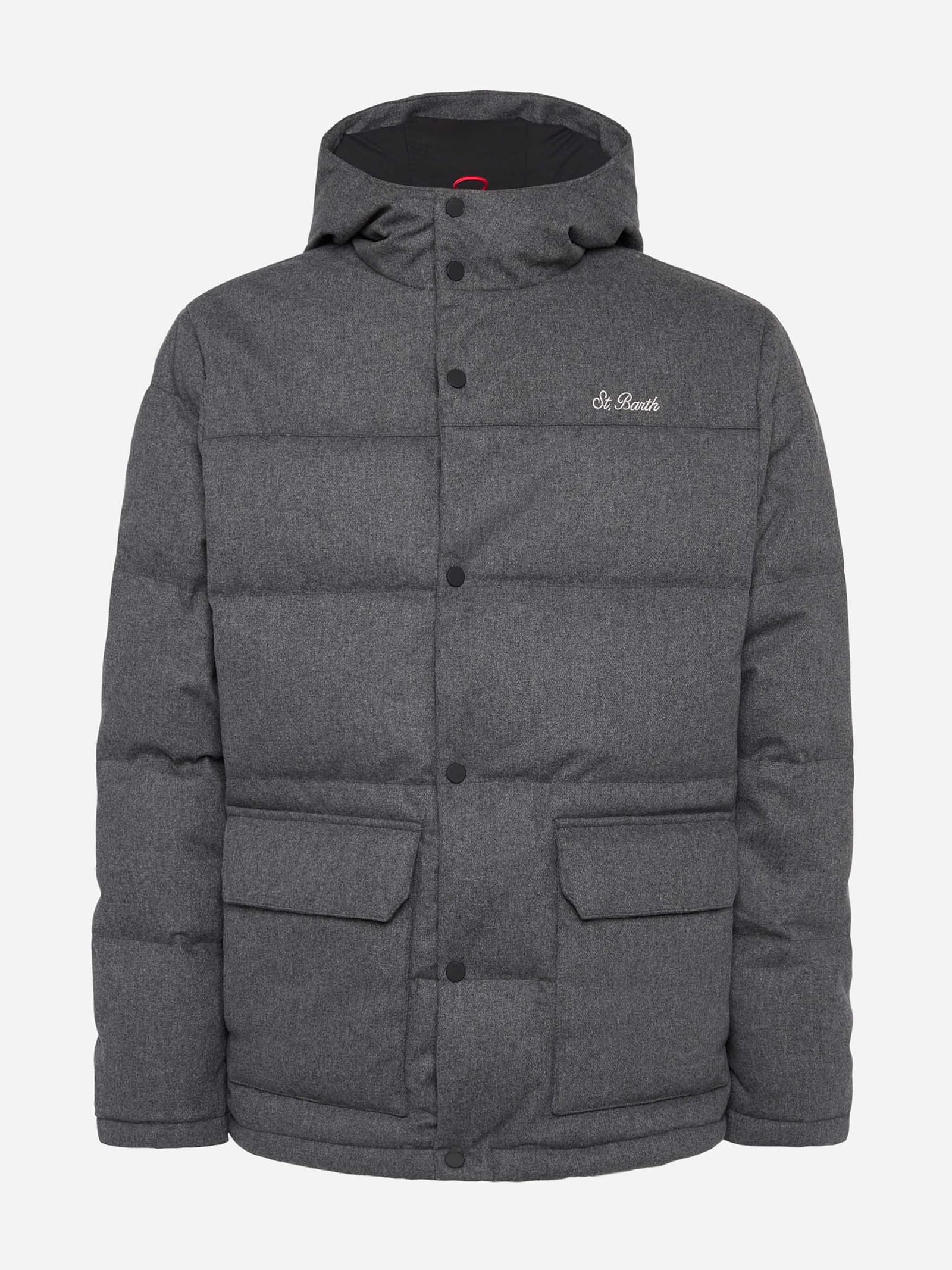 Mc2 Saint Barth Grey Wooly Hooded Down Jacket Baxter In Grey