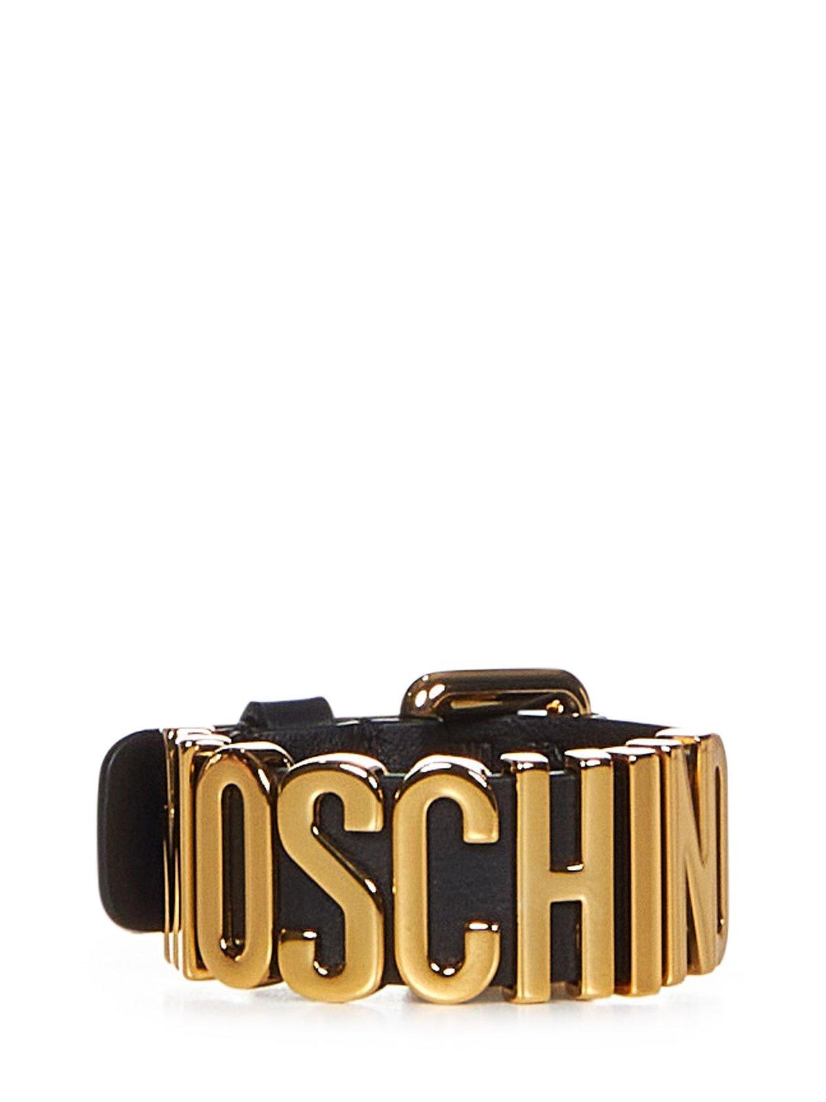 Shop Moschino Logo-embossed Buckle Fastened Bracelet In Nero