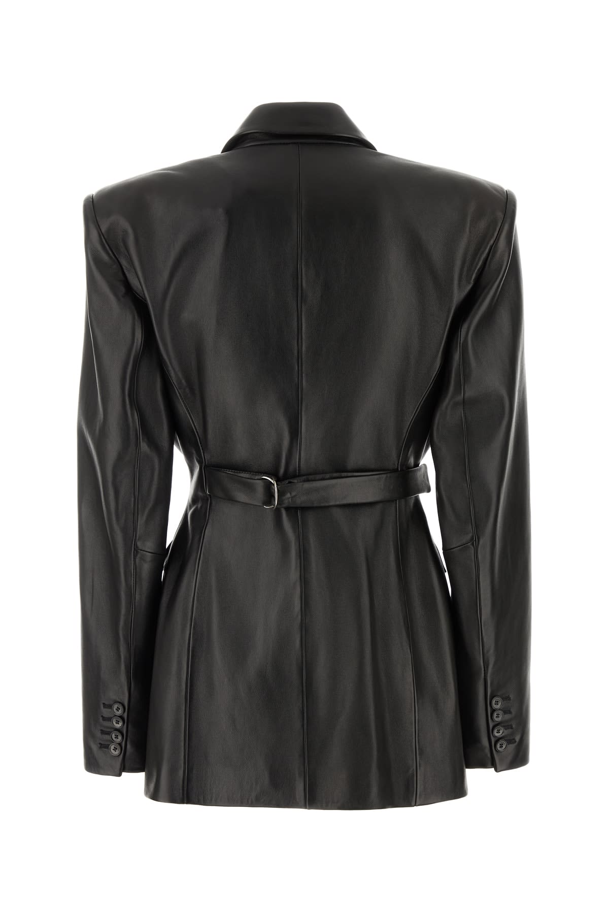 Magda Butrym Leather Blazer With Waist Belt And Notched Lapels In Black