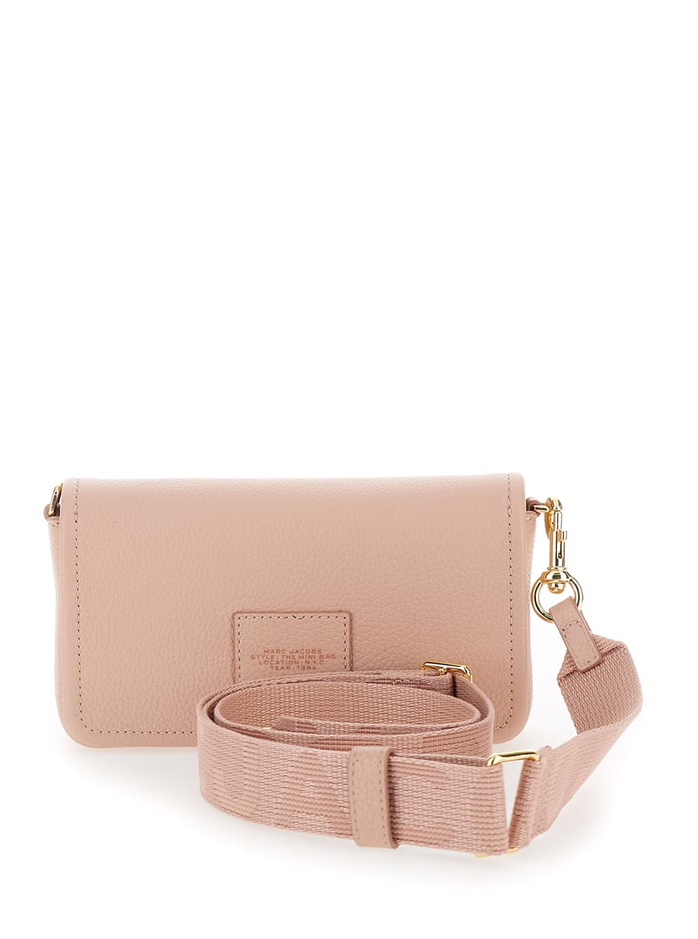 Shop Marc Jacobs The Mini Bag Pink Crossbody Bag With Logo Detail In Hammered Leather Woman