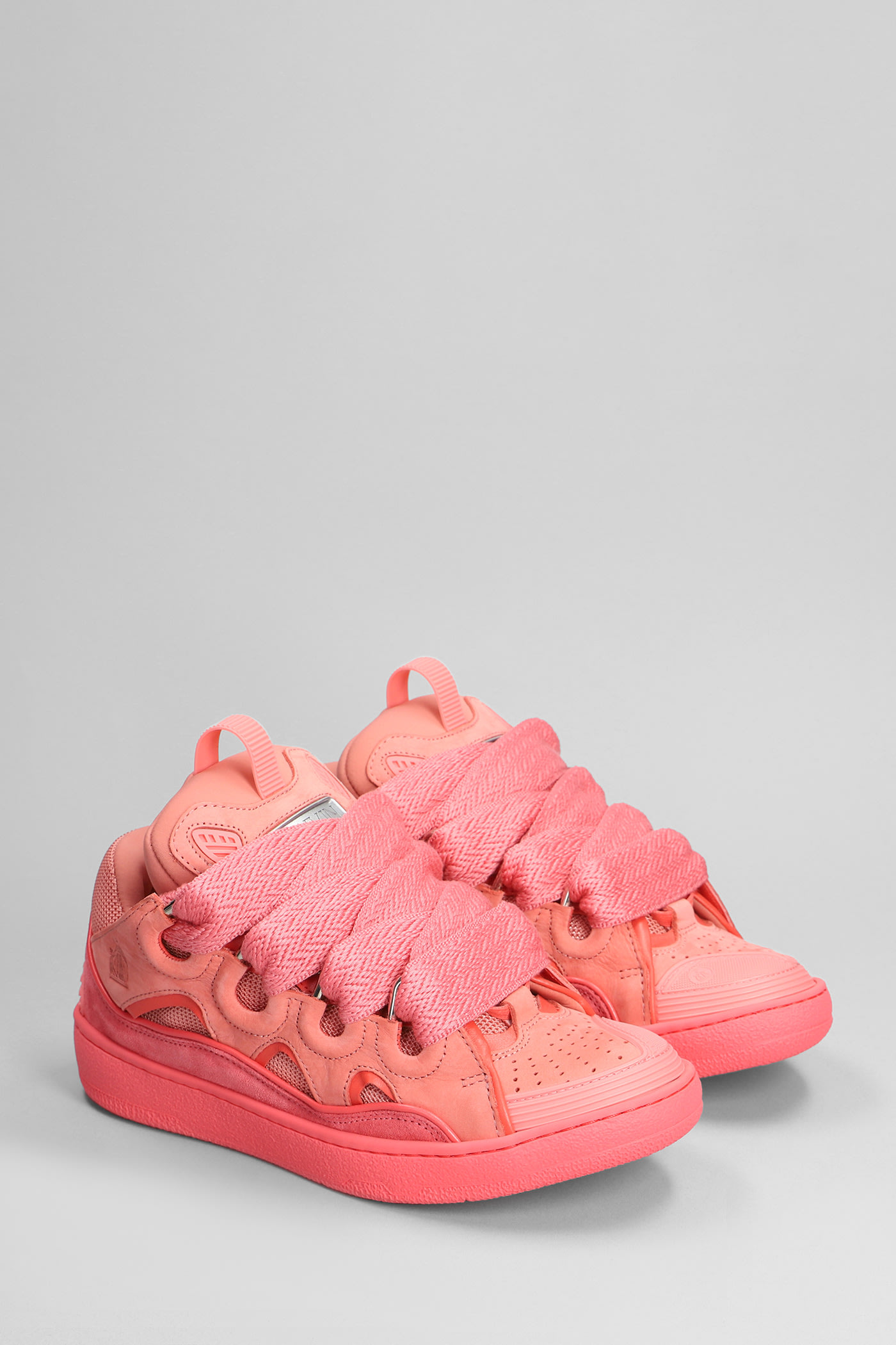 Shop Lanvin Curb Sneakers In Rose-pink Suede And Leather