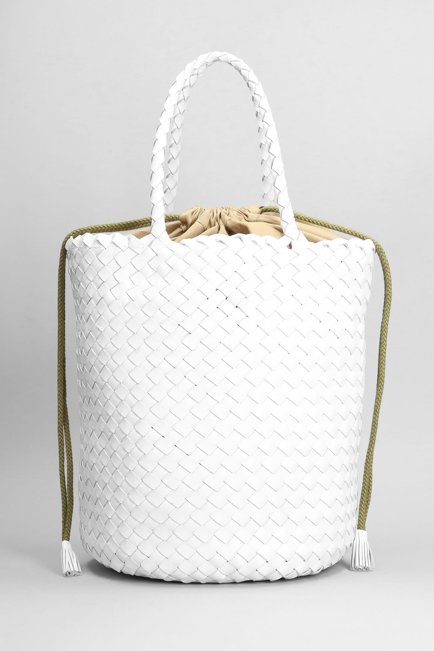 Jacky Bucket Hand Bag In White Leather