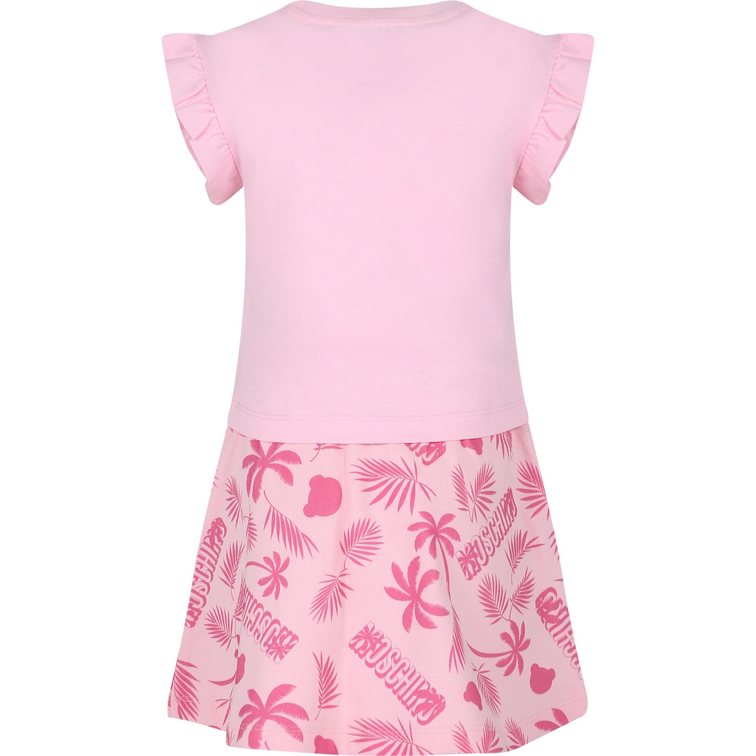 Moschino Pink Suit For Girl With Teddy Bear And Logo In Pink