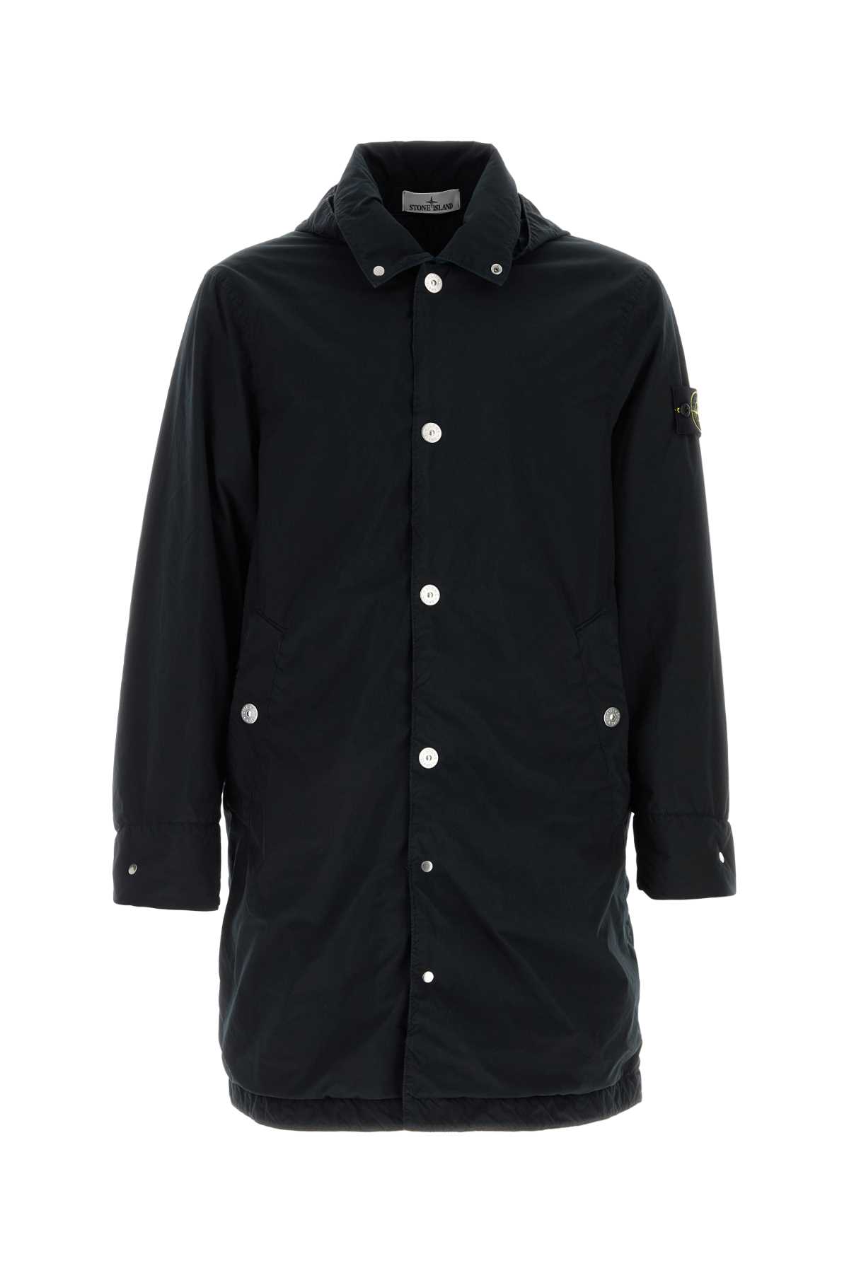 Stone Island Long-sleeved Hooded Cotton Jacket In Blue