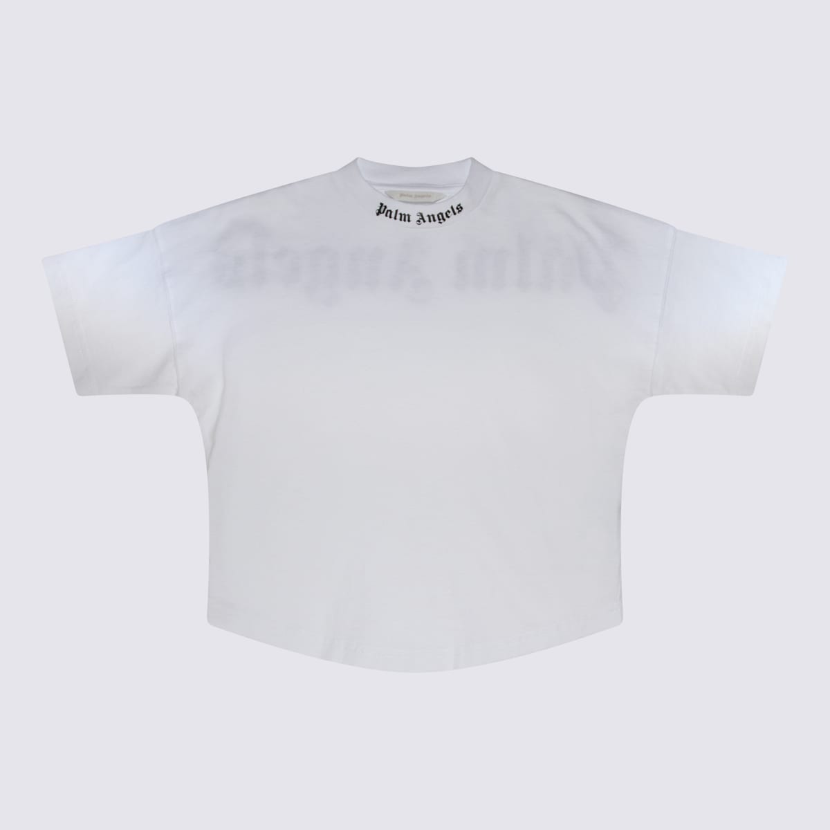 Palm Angels Kids' Whtie And Black Cotton Logo Cropped T-shirt In White