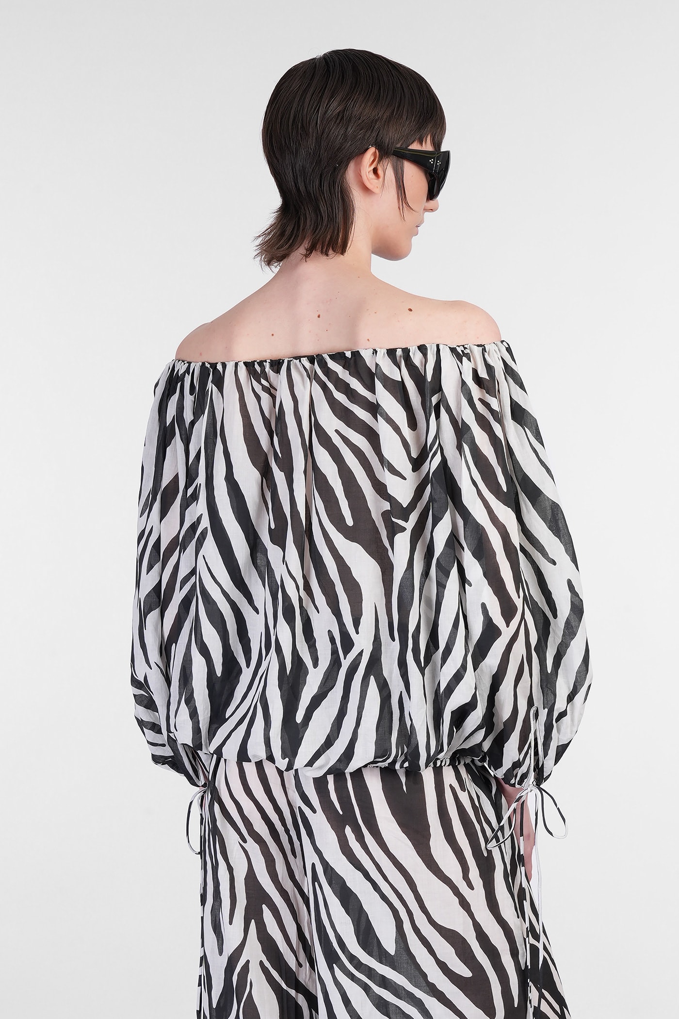The Andamane Wilma Black And White Top With Boat Neck And All-over Zebra Motif In Cotton Woman