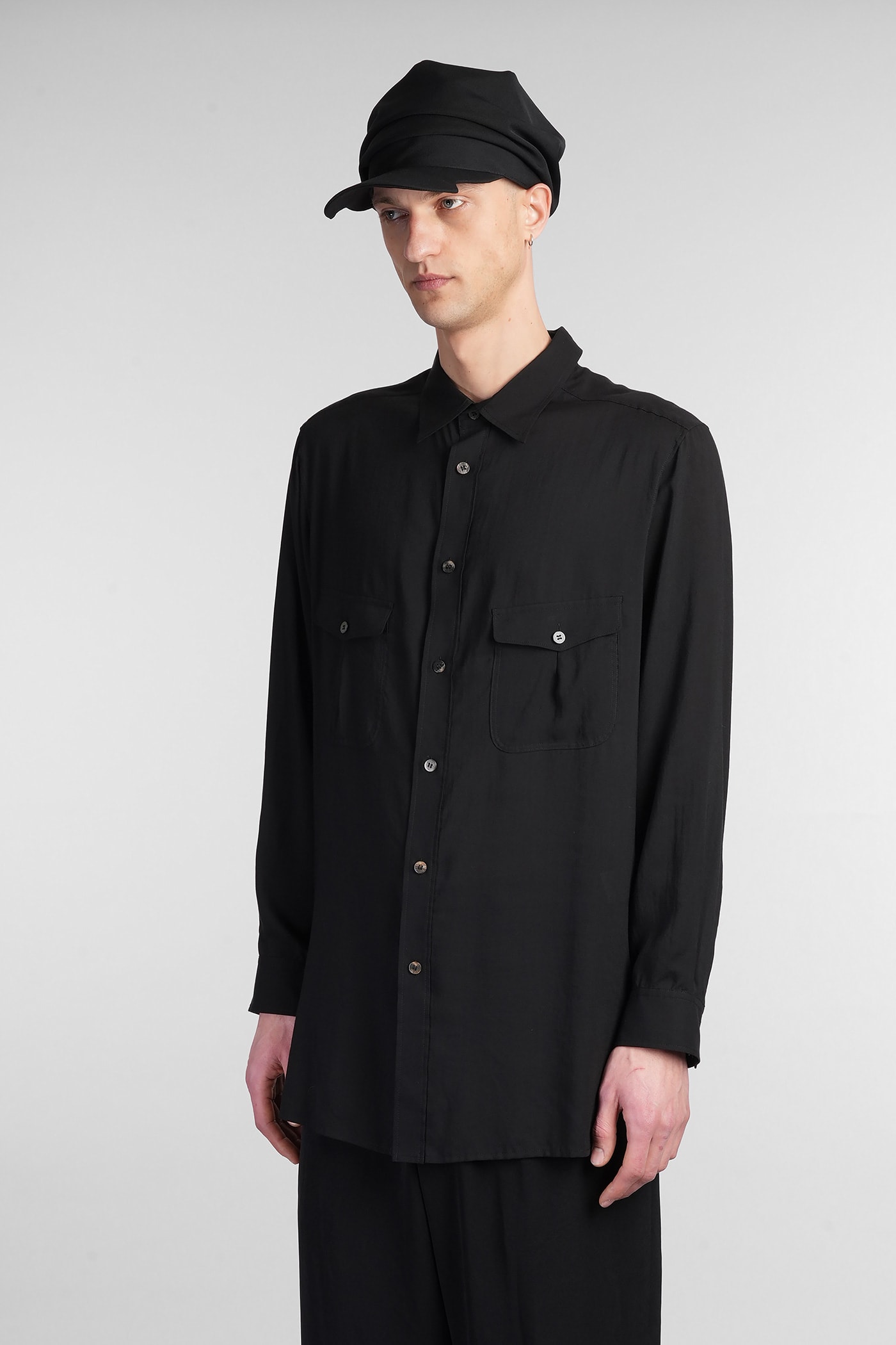 Shop Yohji Yamamoto Shirt In Black Cellulose